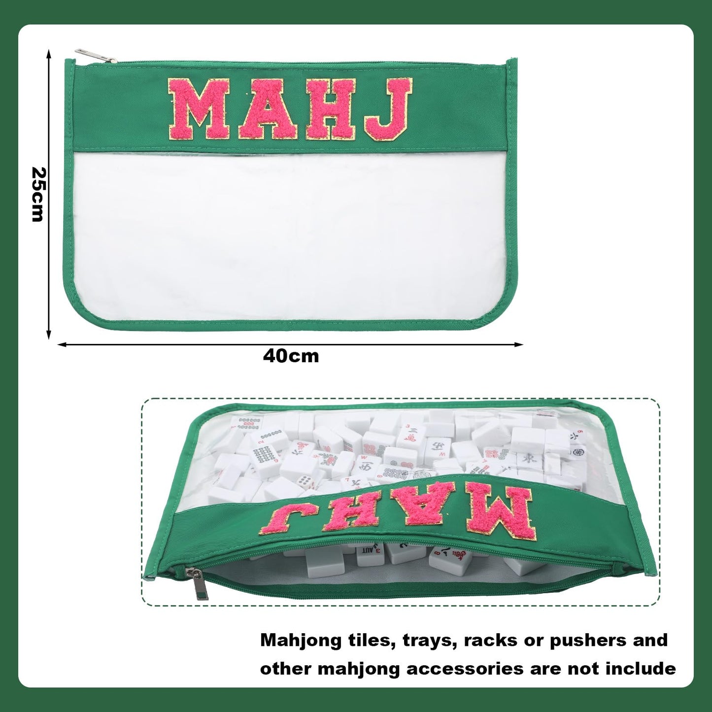 Sunnymove 3-Piece Empty Mahjong Canvas Bag Set – Green, Includes Tiles, Racks & Drawstrings