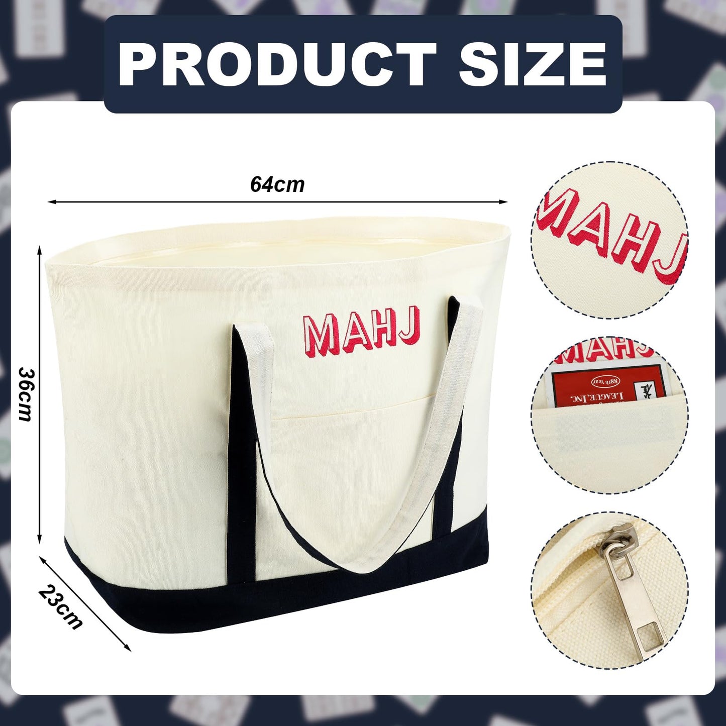 Sunnymove 3-Piece Empty Mahjong Canvas Bag Set – Navy Blue