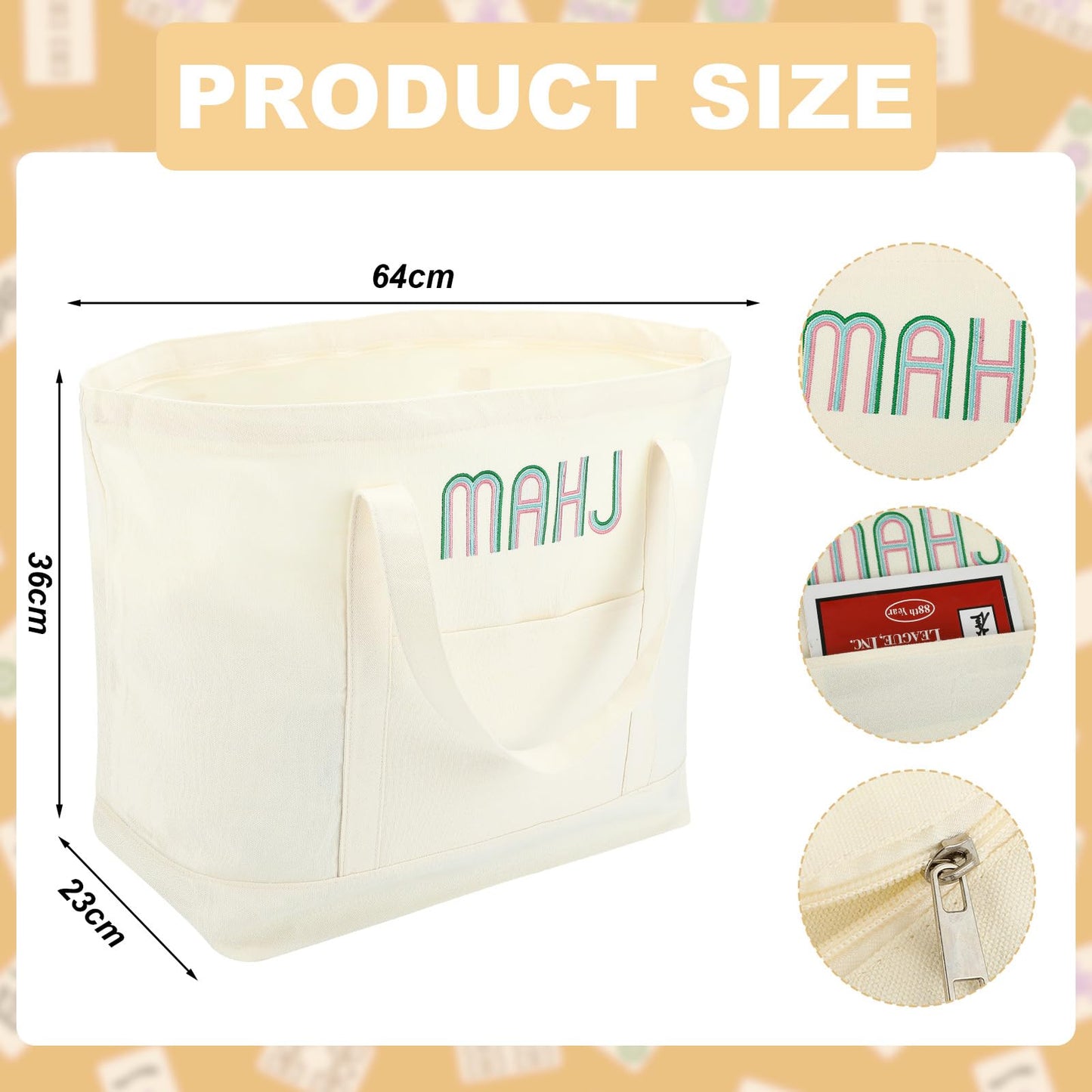 Sunnymove 3-Piece Empty Mahjong Canvas Bag Set – White, Embroidered, Includes Racks & Pushers