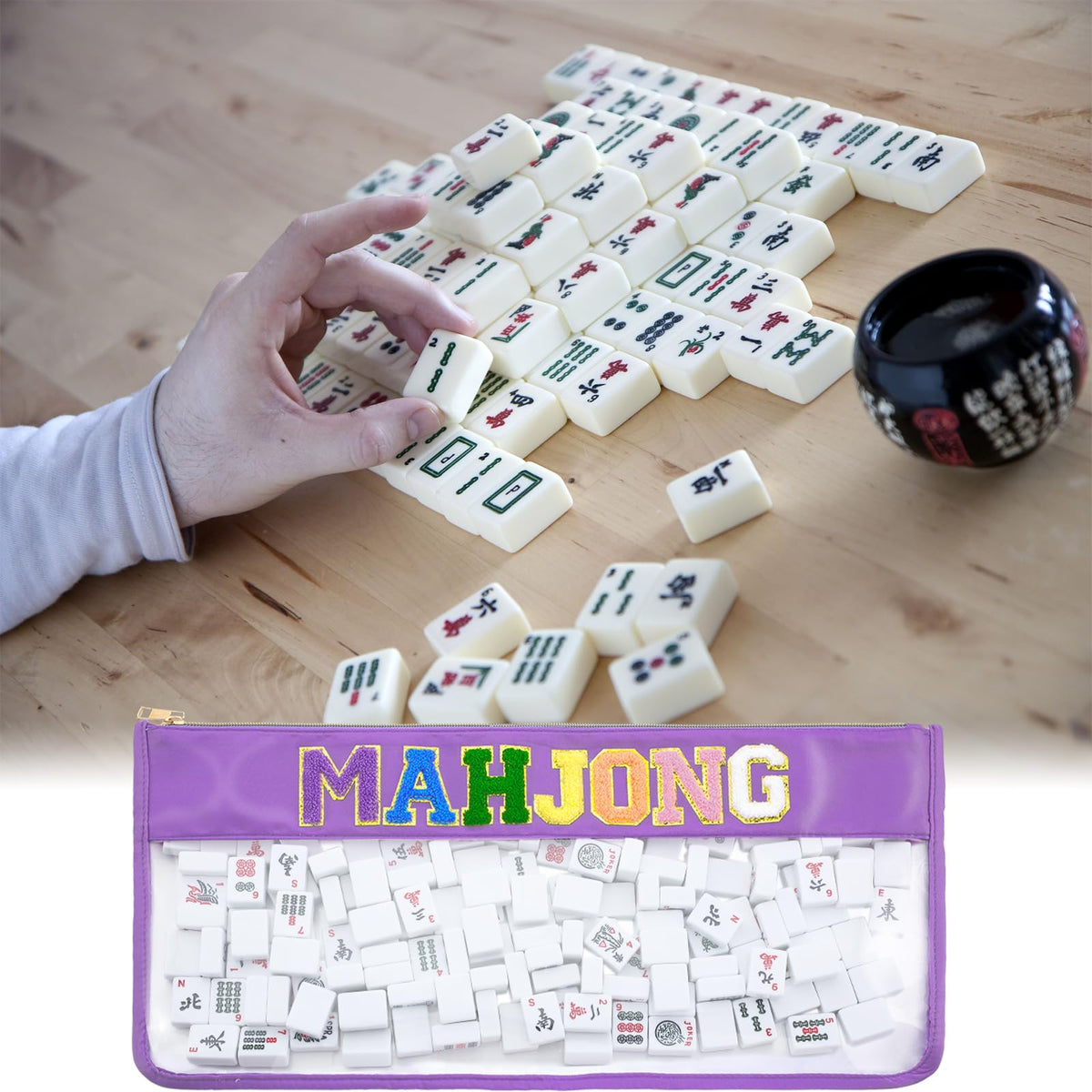 Sunnymove 1-Piece American Mahjong Bag - Purple Empty Tile Case with Zipper & Embroidered Letters