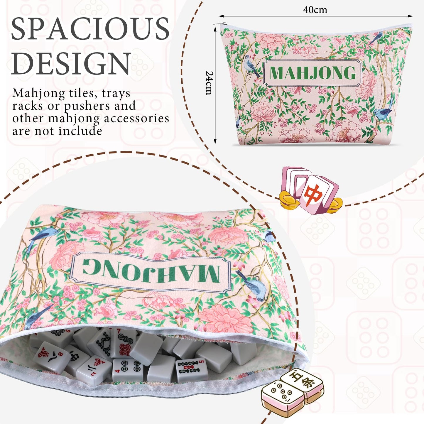 Sunnymove Empty Mahjong Bags Set for Tiles and Racks – 24x13x4.7 Inch Carrying Bag Case (Chinoiserie)