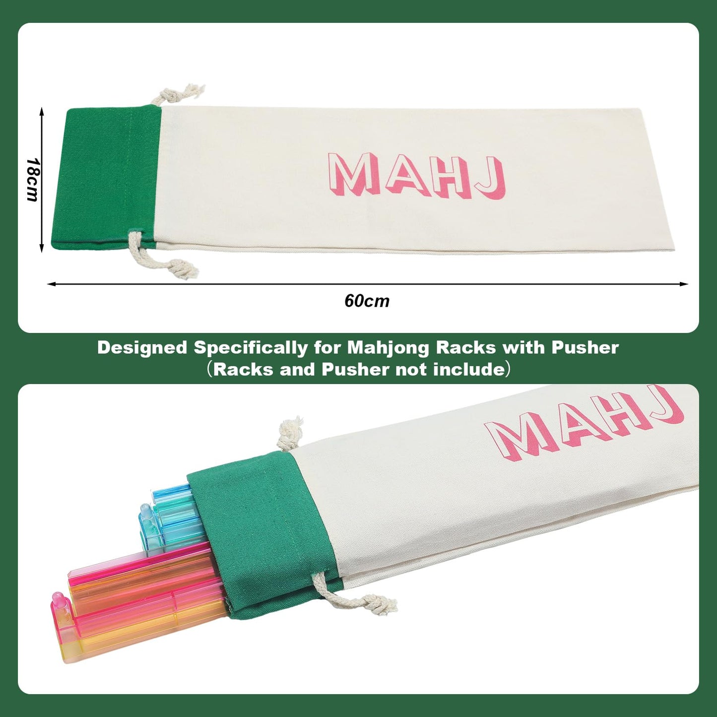 Sunnymove 3-Piece Empty Mahjong Canvas Bag Set – Green, Includes Tiles, Racks & Drawstrings