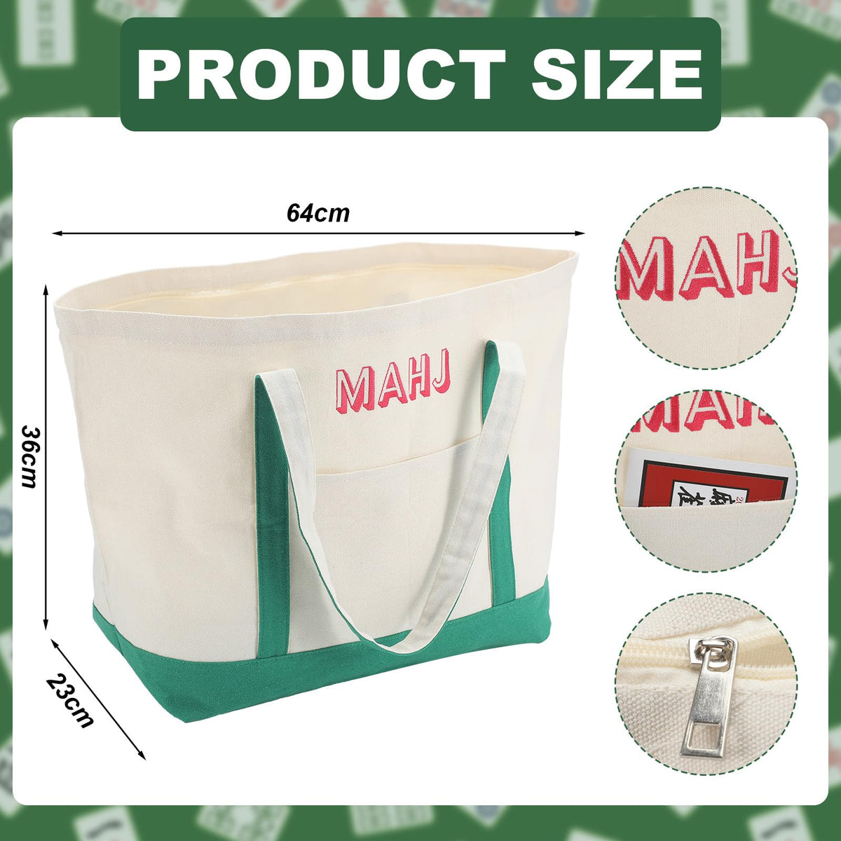 Sunnymove 3-Piece Empty Mahjong Canvas Bag Set – Green, Includes Tiles, Racks & Drawstrings