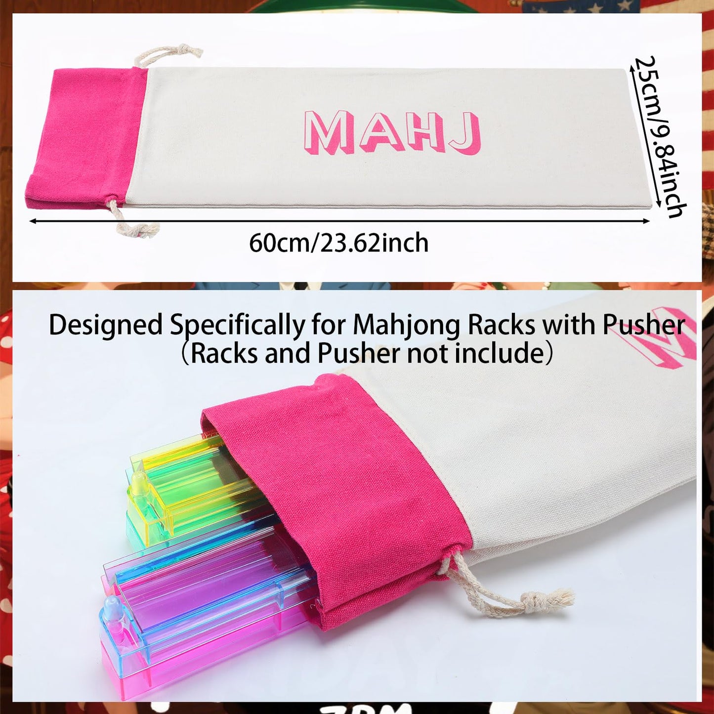 Sunnymove 3-Piece Empty Mahjong Canvas Bag Set - Pink (Tiles Bag, Racks & Pushers)