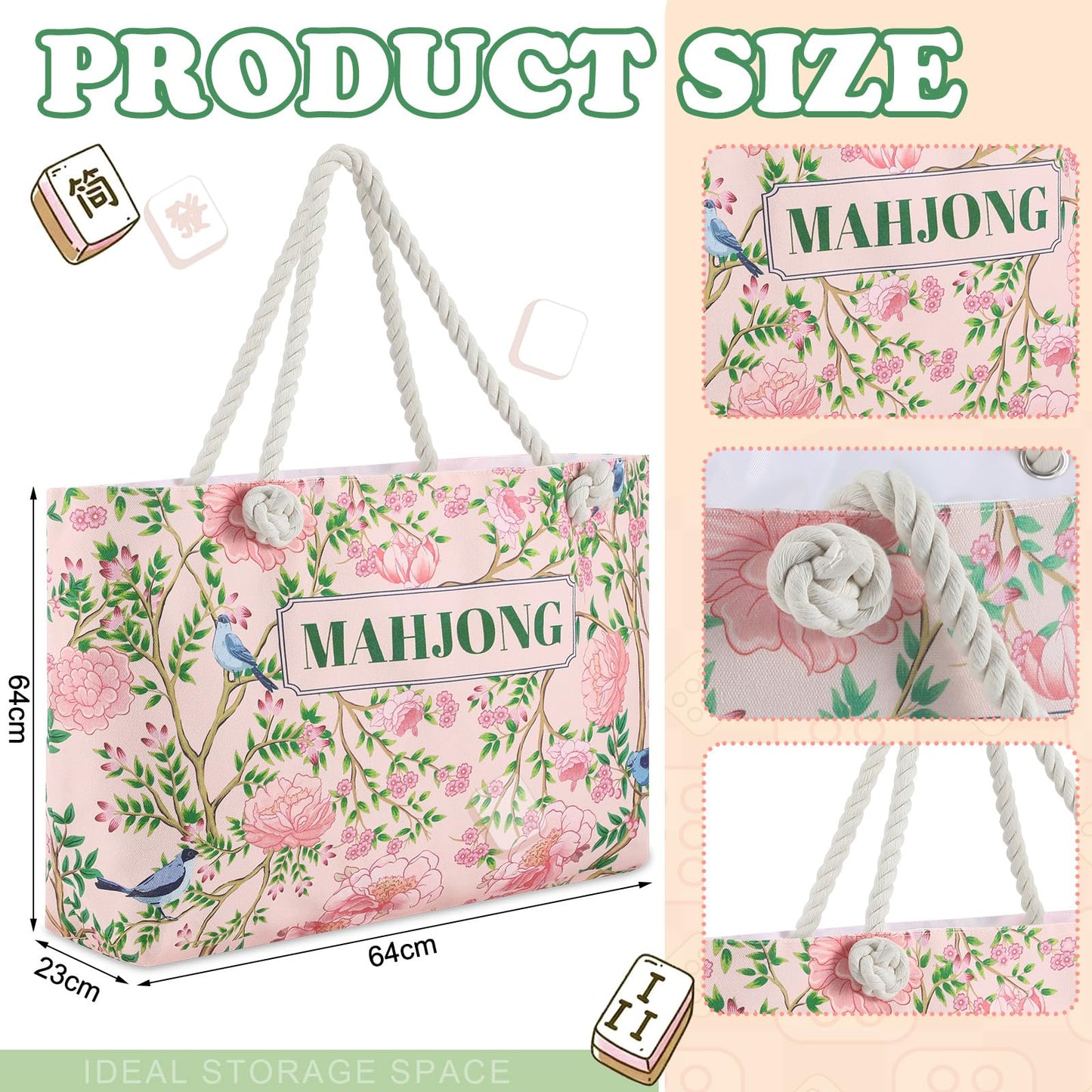 Sunnymove Empty Mahjong Bags Set for Tiles and Racks – 24x13x4.7 Inch Carrying Bag Case (Chinoiserie)