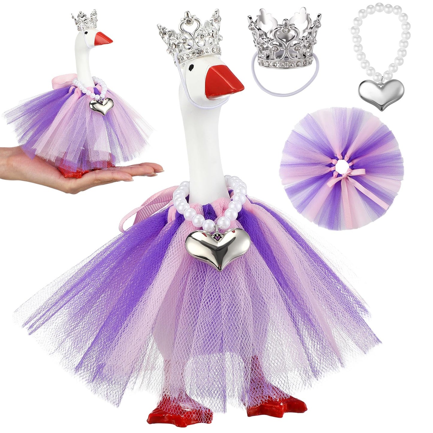 Sunnymove 7-Inch Winter Mini Desk Goose Outfit Set — Tiara, Tutu Dress & Necklace (Purple)
