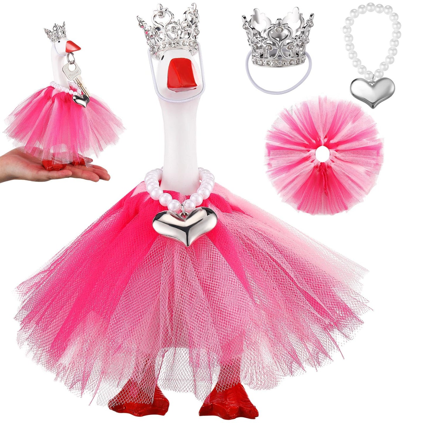 Sunnymove 7-Inch Winter Mini Desk Goose Outfits – Pink Tiara Crown, Tutu Dress, Necklace