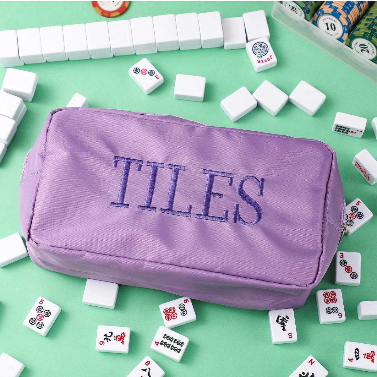 Sunnymove Thickened Mahjong Tile Bag with Zipper – 166 Tiles, 10.4 x 5.6 Inches, Purple (Case Only)