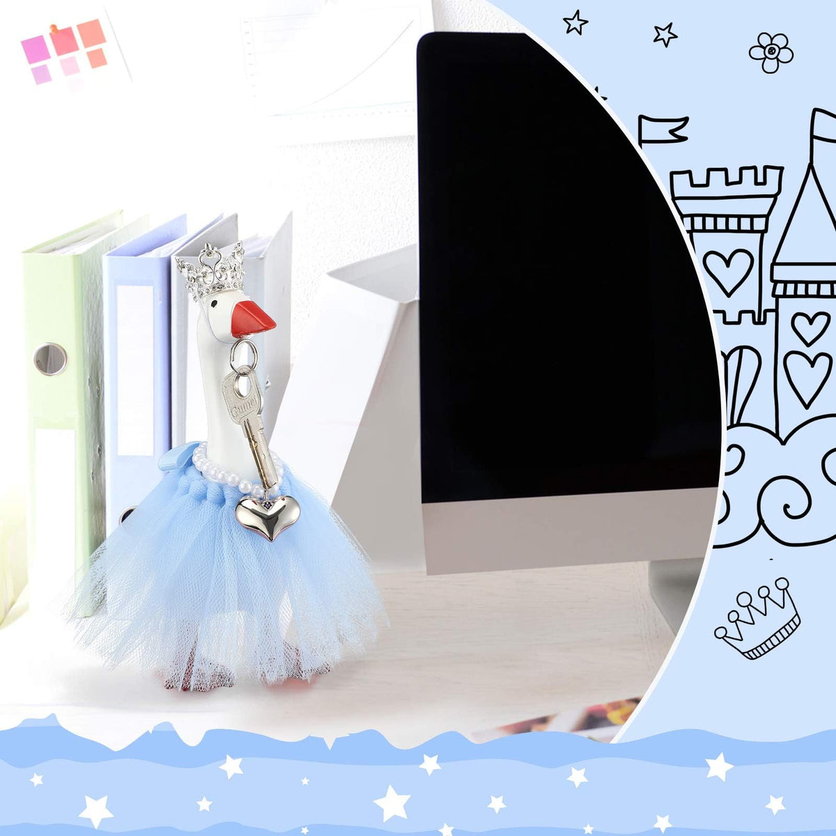 Sunnymove 7-Inch Winter Mini Desk Goose Outfit — Blue Tiara, Tutu Dress, Necklace & Key Holder