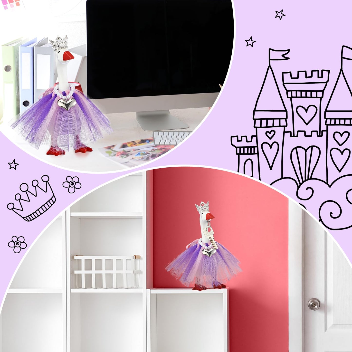 Sunnymove 7-Inch Winter Mini Desk Goose Outfit Set — Tiara, Tutu Dress & Necklace (Purple)