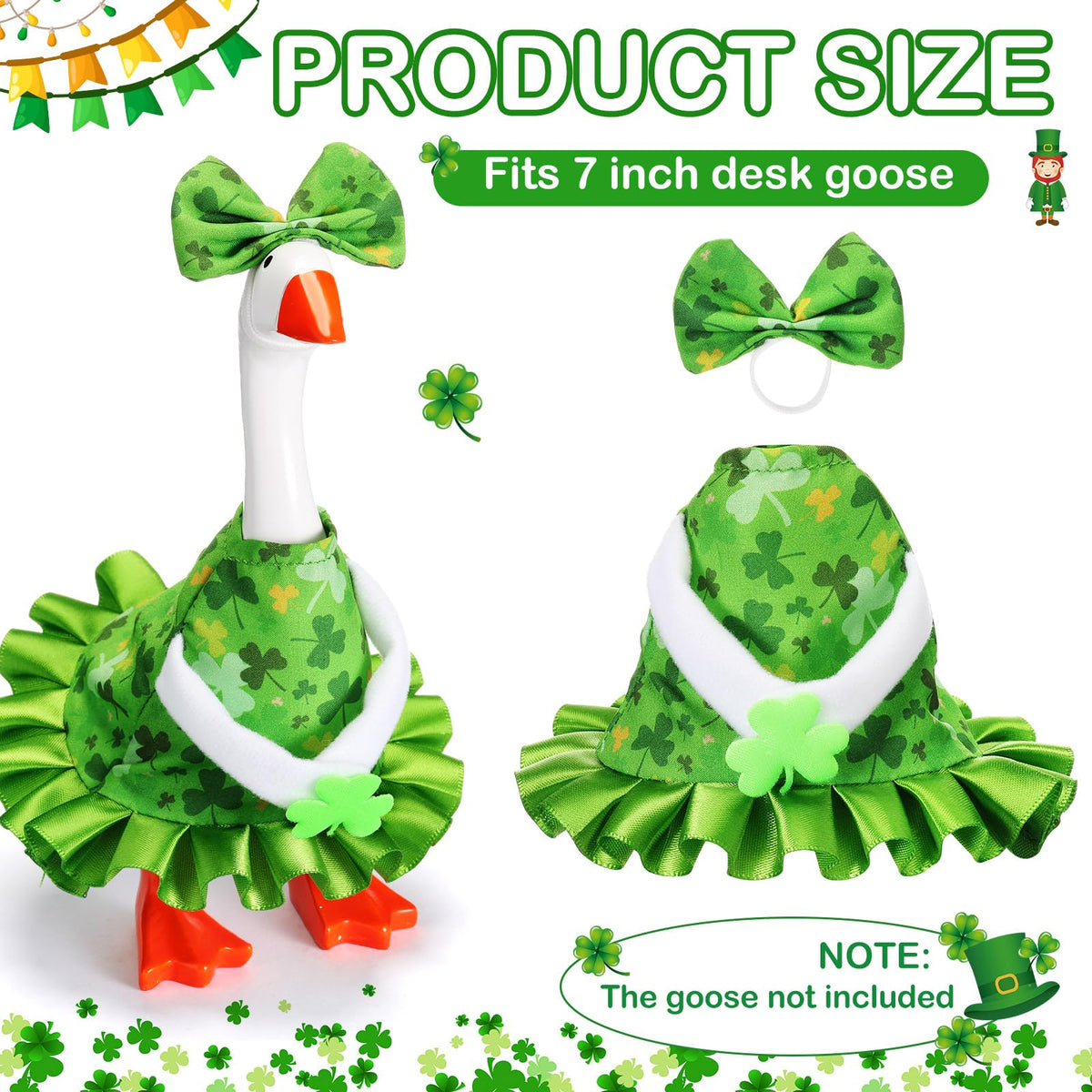 Sunnymove St Patrick's Day 7-Inch Desk Goose Outfit – Shamrock Dress & Bow Hat