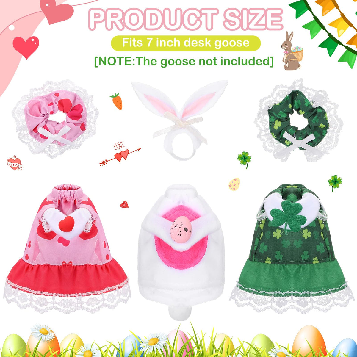 Sunnymove 3 Sets Desk Goose Outfits – Valentine’s, St. Patrick’s & Easter (7-inch)