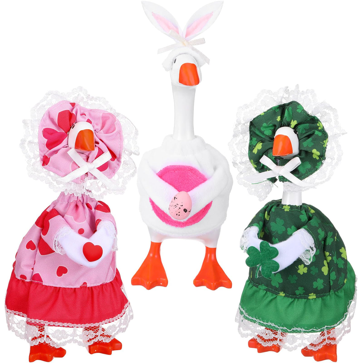 Sunnymove 3 Sets Desk Goose Outfits – Valentine’s, St. Patrick’s & Easter (7-inch)