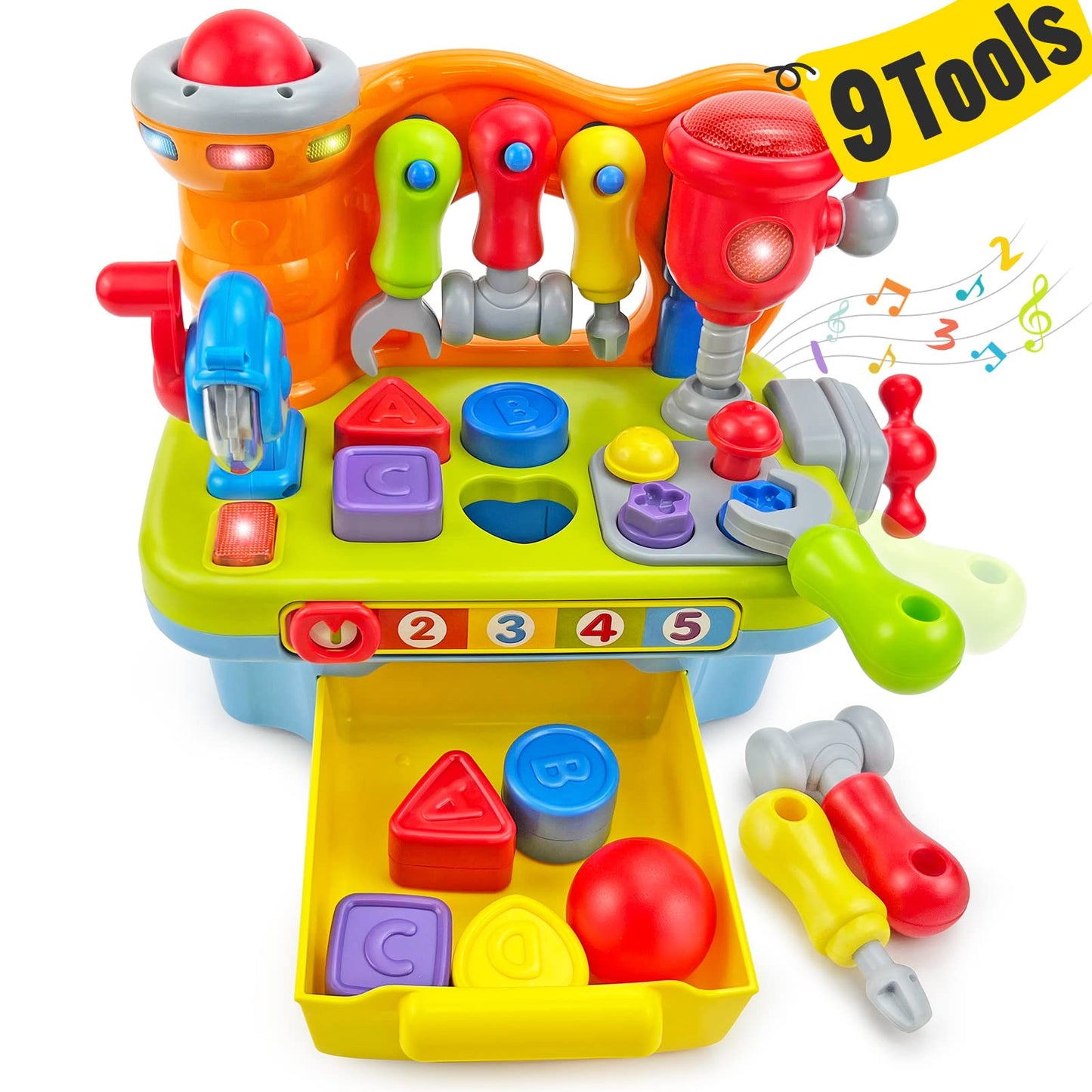 SunnyPal 9-in-1 Music Workbench Toy for Toddlers 1-3 – Fine Motor Skills, Shapes & Pretend Play
