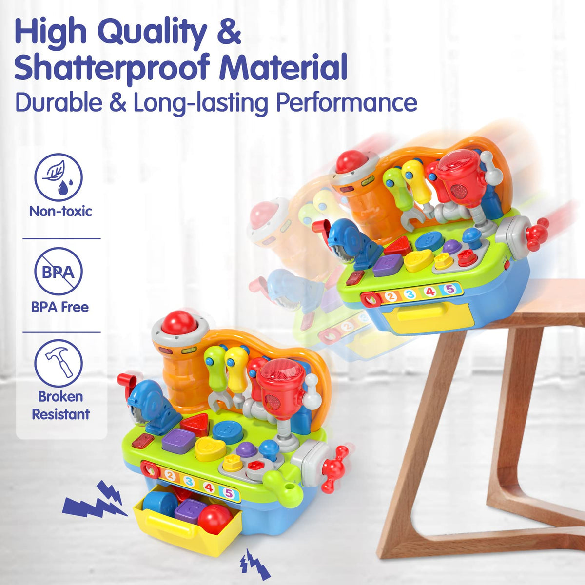 SunnyPal 9-in-1 Music Workbench Toy for Toddlers 1-3 – Fine Motor Skills, Shapes & Pretend Play