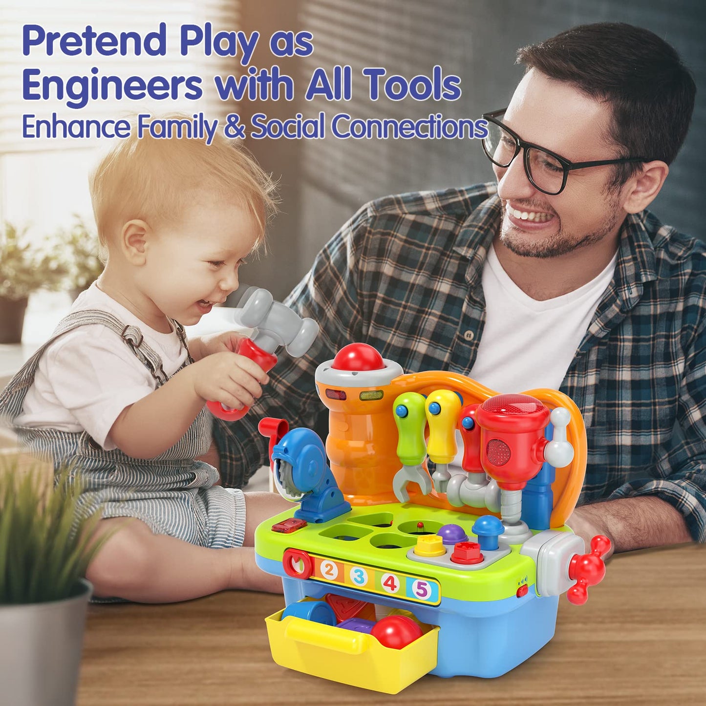 SunnyPal 9-in-1 Music Workbench Toy for Toddlers 1-3 – Fine Motor Skills, Shapes & Pretend Play