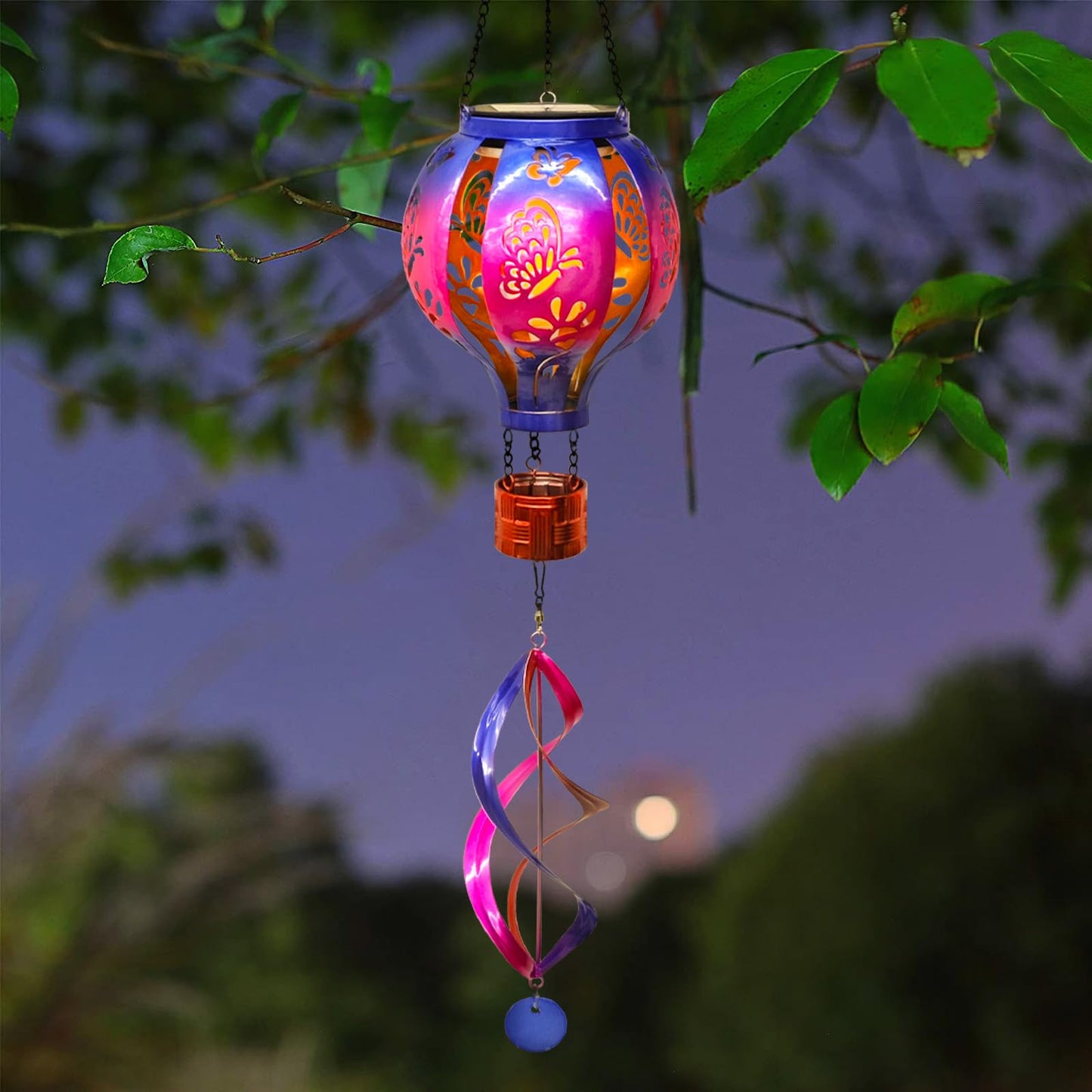 SUNNYPARK Hot Air Balloon Solar Lantern Wind Spinner – Hanging Garden Decor (Hummingbird & Butterfly)