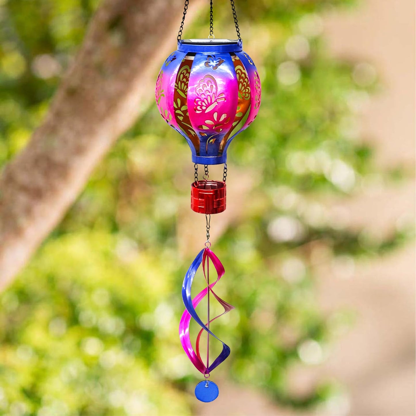 SUNNYPARK Hot Air Balloon Solar Lantern Wind Spinner – Hanging Garden Decor (Hummingbird & Butterfly)
