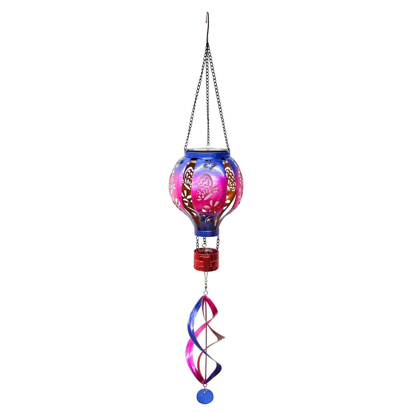SUNNYPARK Hot Air Balloon Solar Lantern Wind Spinner – Hanging Garden Decor (Hummingbird & Butterfly)
