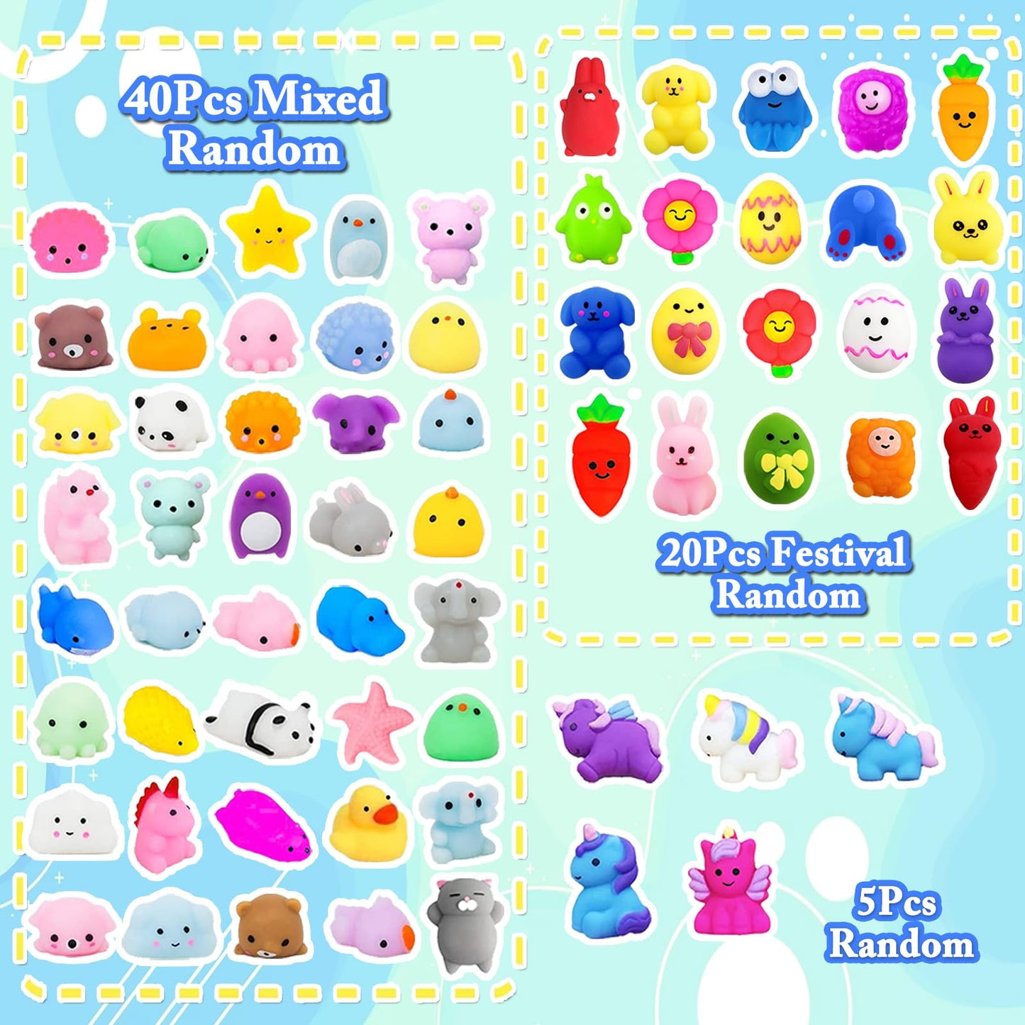 SUNPROUND 130Pcs Mochi Squishy Toys – Kawaii Fidget Set for Kids, Party Favors & Classroom Prizes