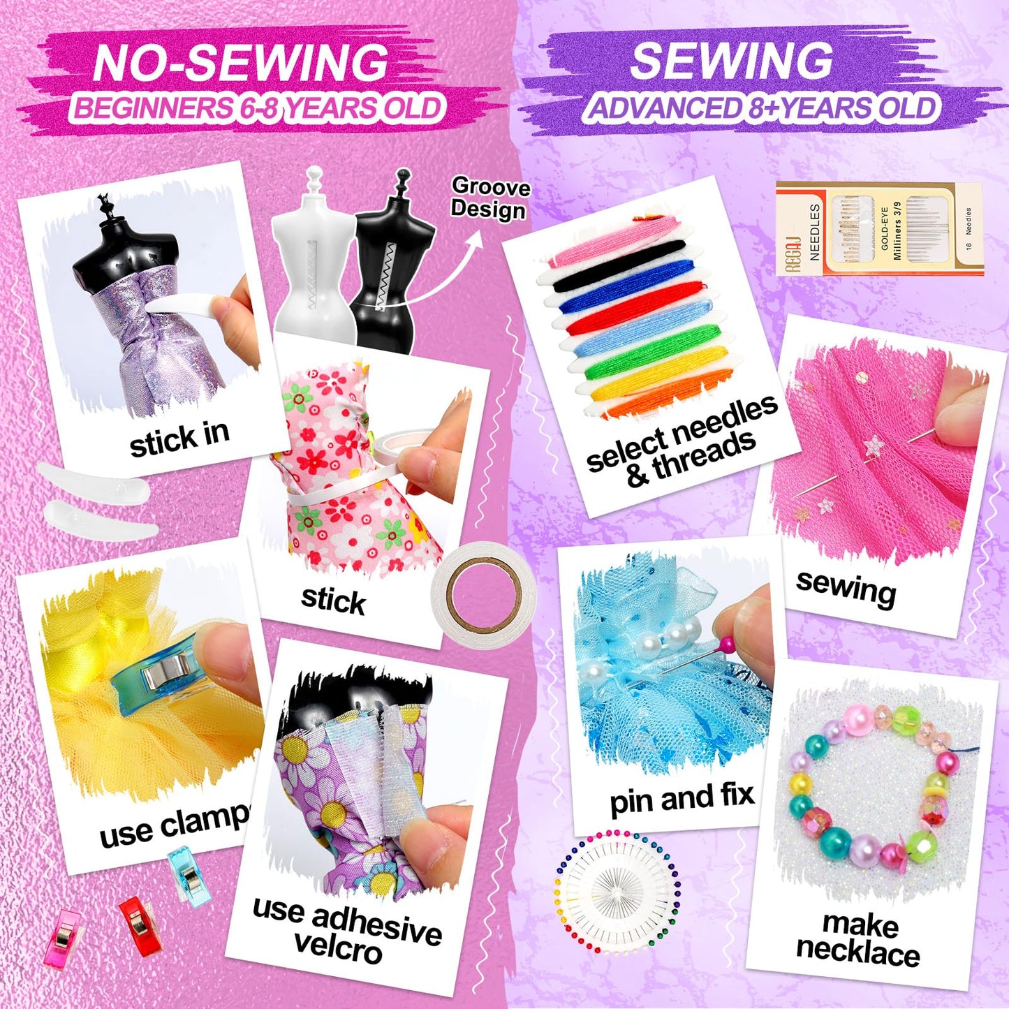 Sunrad 1500+ PCS Fashion Designer Kit for Girls – DIY Doll Clothes with 6 Mannequins