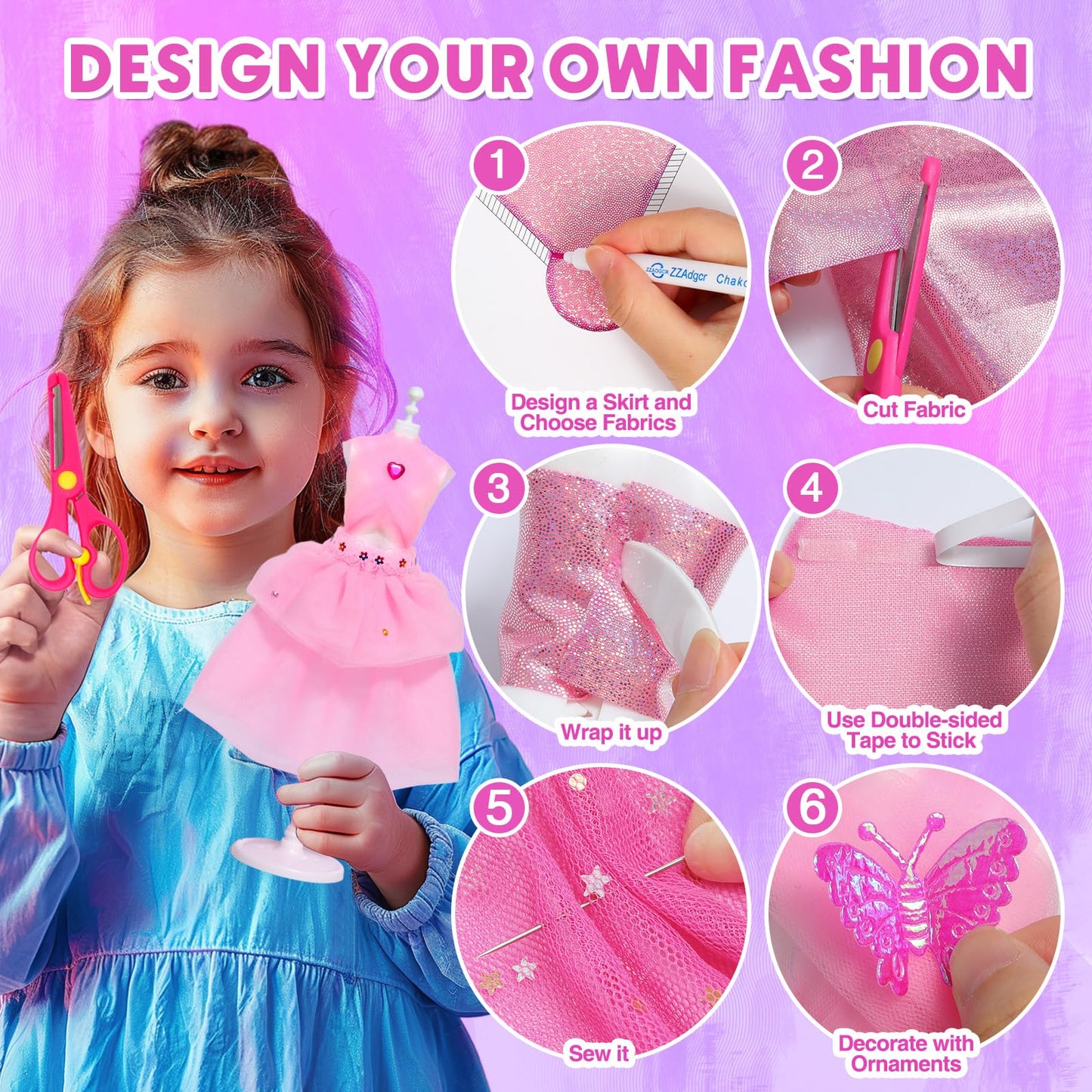 Sunrad 1500+ PCS Fashion Designer Kit for Girls – DIY Doll Clothes with 6 Mannequins