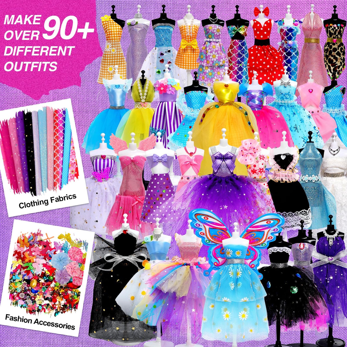 Sunrad 1500+ PCS Fashion Designer Kit for Girls – DIY Doll Clothes with 6 Mannequins