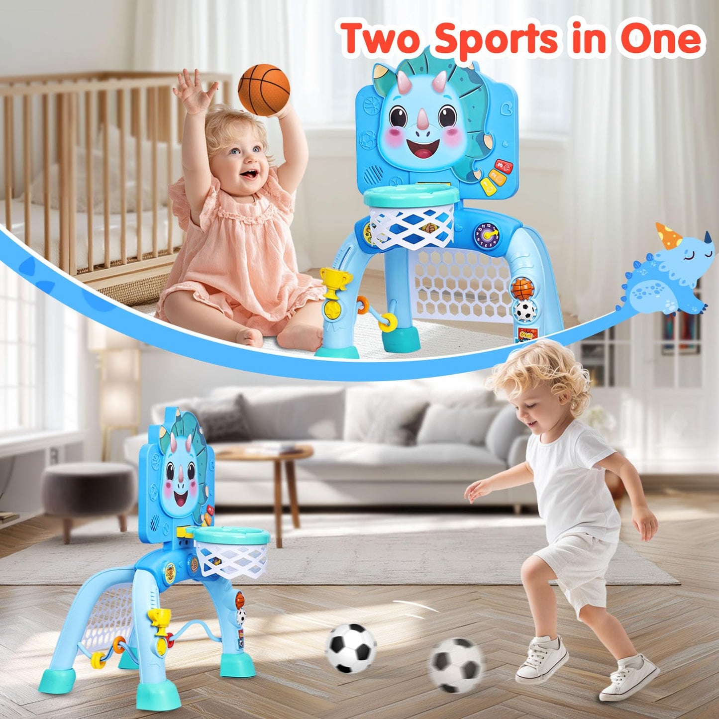 SunRiMax Toddler Basketball Hoop & Soccer Goal - 2-in-1 Indoor/Outdoor Sports Toy for 12-36 Months