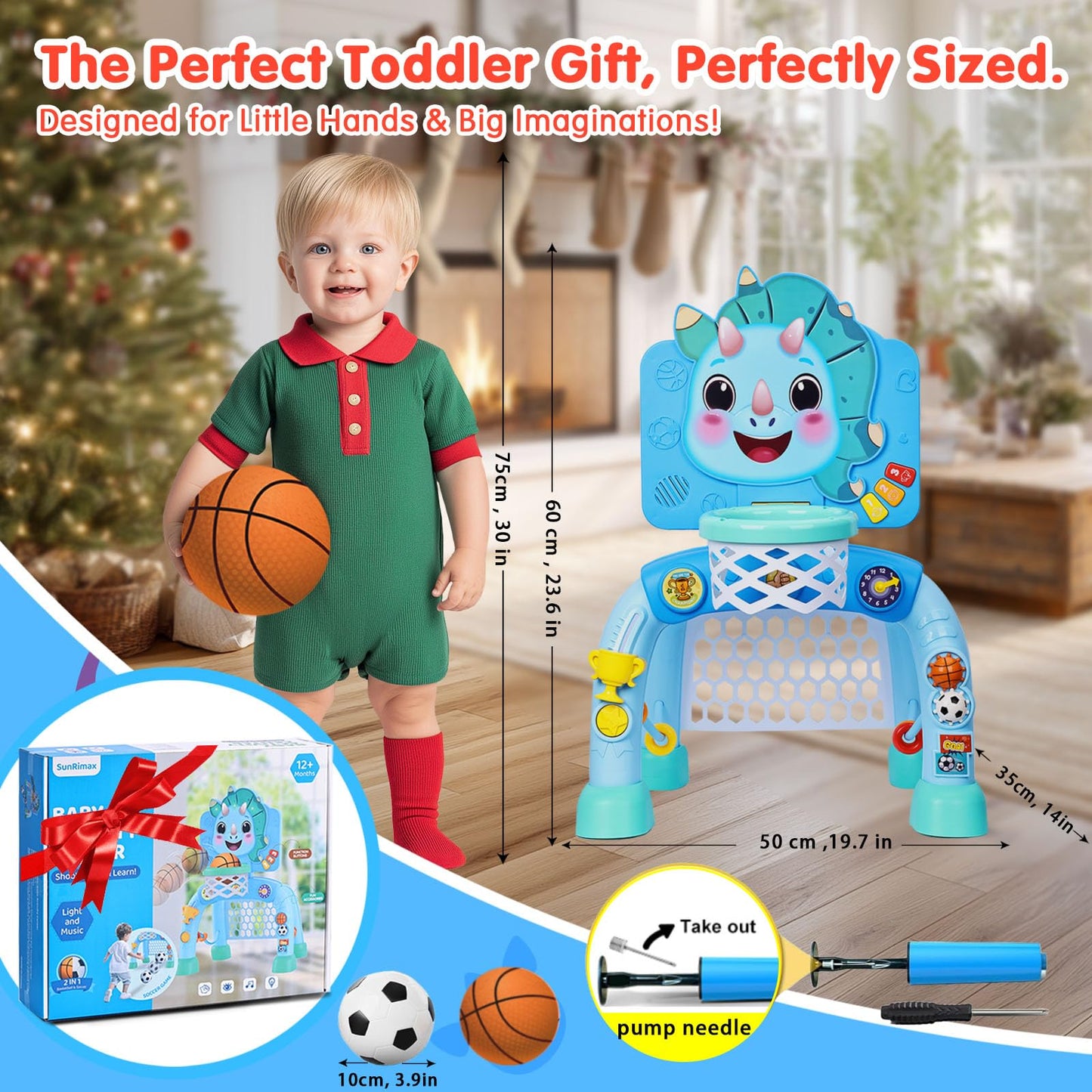 SunRiMax Toddler Basketball Hoop & Soccer Goal - 2-in-1 Indoor/Outdoor Sports Toy for 12-36 Months