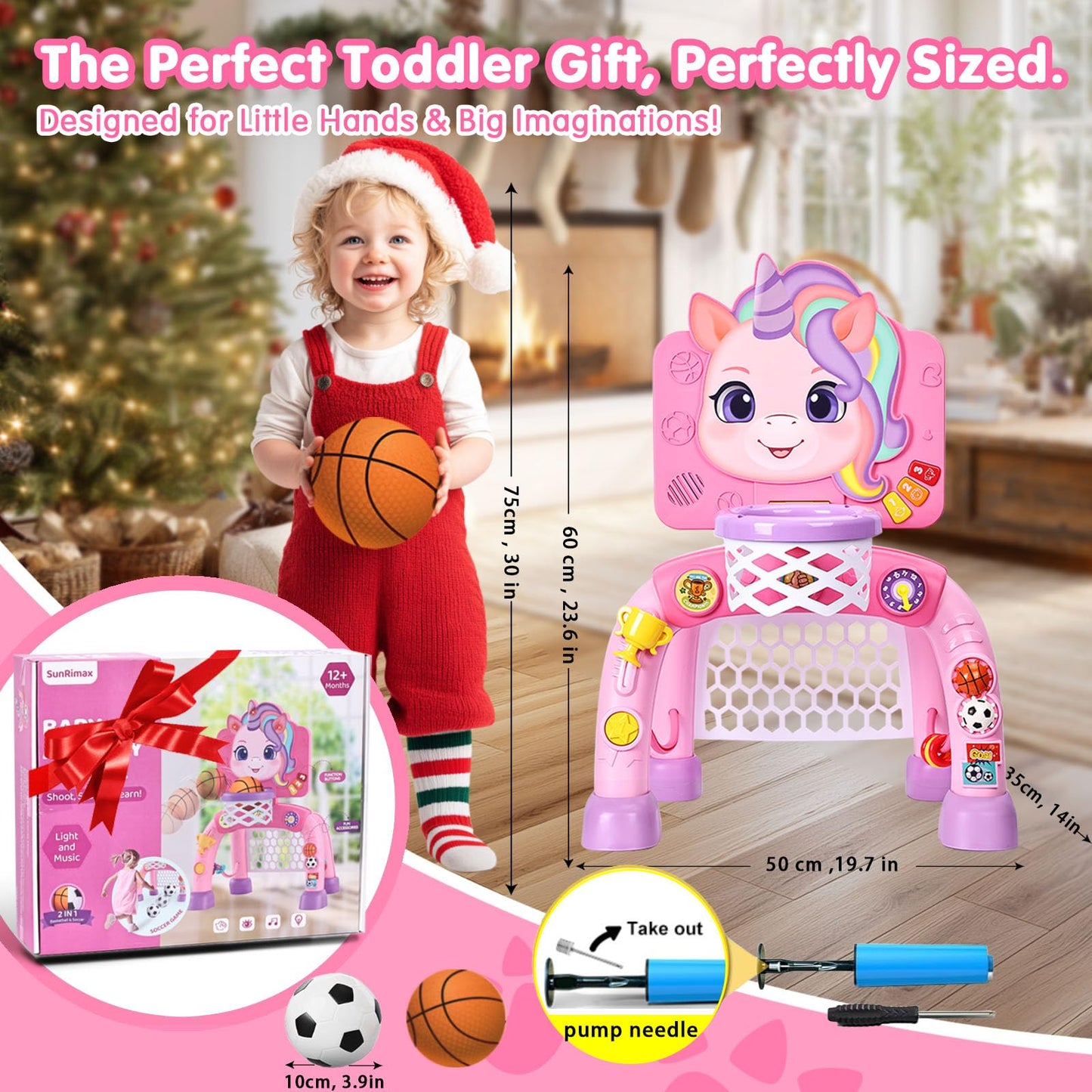 SunRiMax 2-in-1 Toddler Basketball Hoop & Soccer Goal | Indoor/Outdoor Toy for 12-36 Months