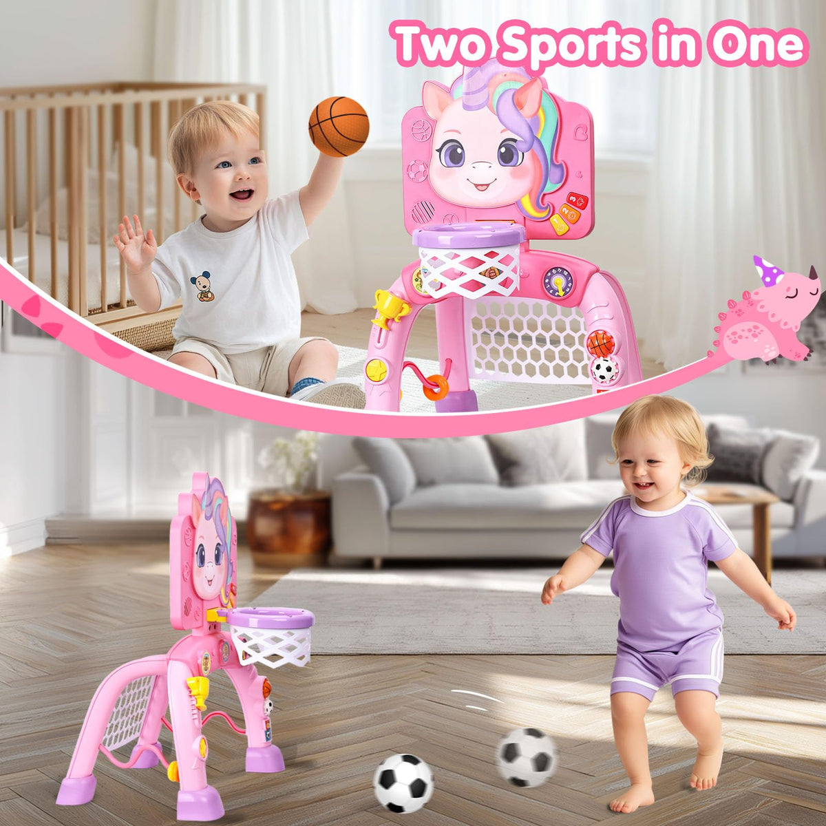 SunRiMax 2-in-1 Toddler Basketball Hoop & Soccer Goal | Indoor/Outdoor Toy for 12-36 Months