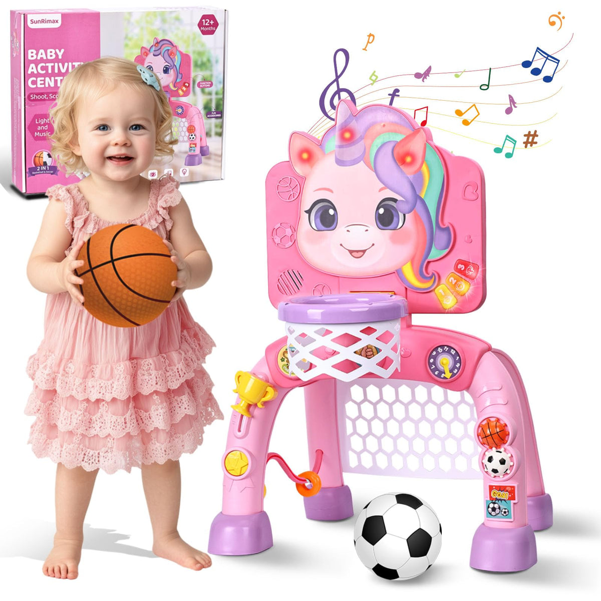 SunRiMax 2-in-1 Toddler Basketball Hoop & Soccer Goal | Indoor/Outdoor Toy for 12-36 Months