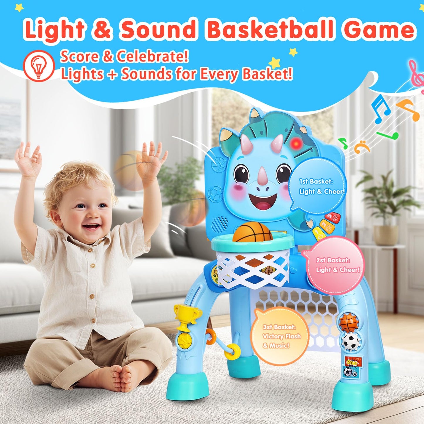 SunRiMax Toddler Basketball Hoop & Soccer Goal - 2-in-1 Indoor/Outdoor Sports Toy for 12-36 Months
