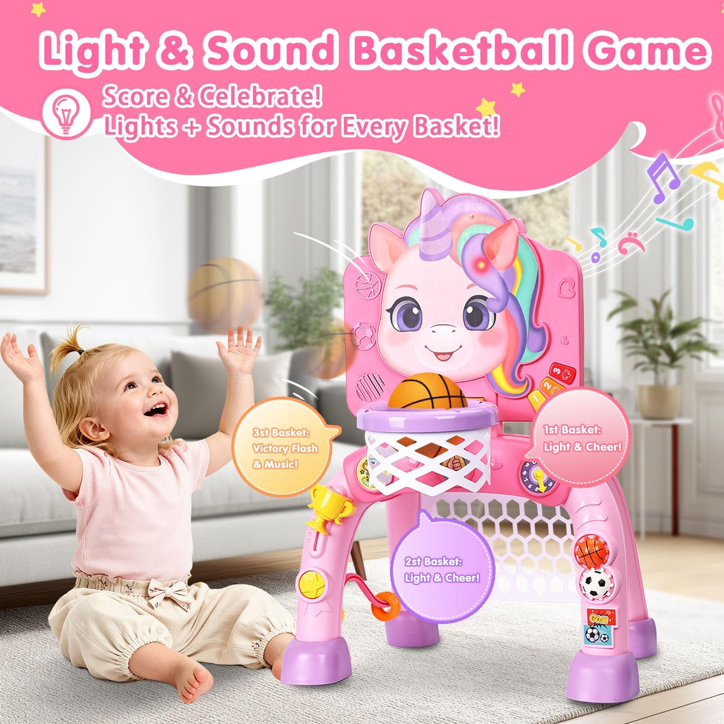 SunRiMax 2-in-1 Toddler Basketball Hoop & Soccer Goal | Indoor/Outdoor Toy for 12-36 Months