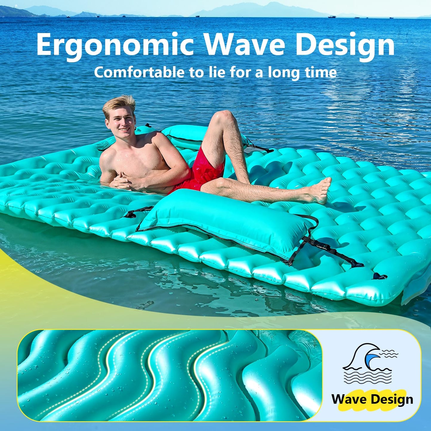 Sunrio 2025 Upgrade 102x72 Giant Inflatable Floating Mat — Pool Hammock & Lake Float (Green)