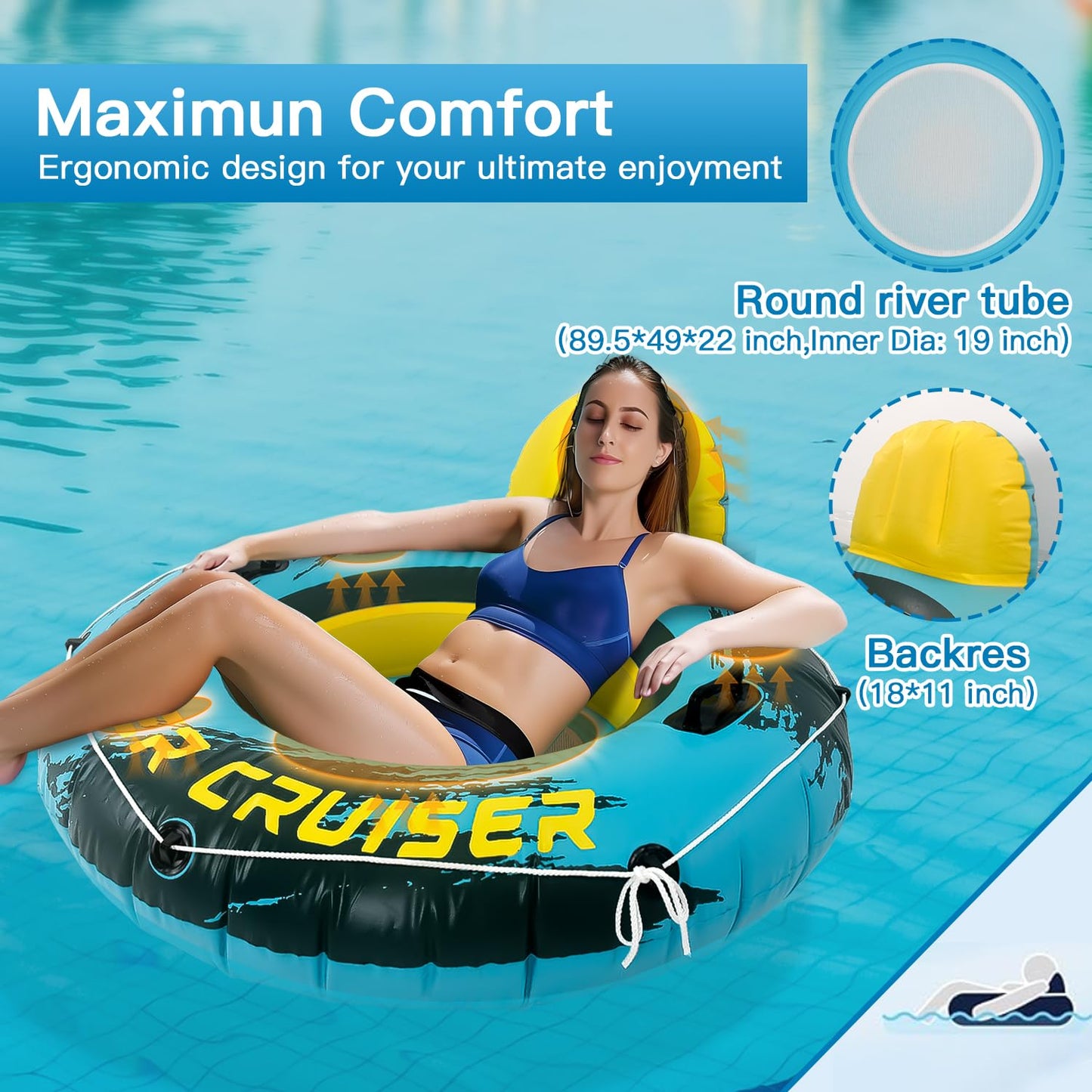 Sunrio 2-Pack River Tubes | Heavy-Duty Inflatable Loungers with Cup Holder – Green & Yellow