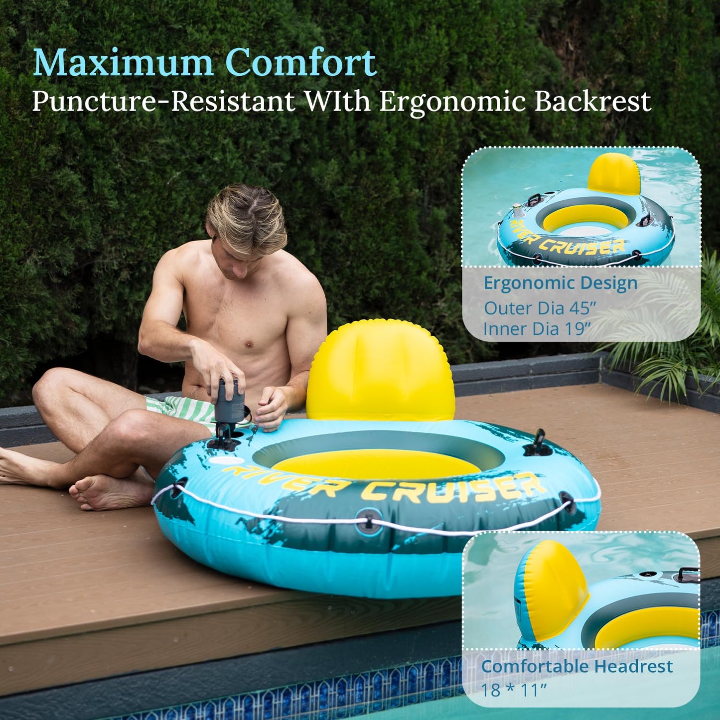 Sunrio 2-Pack River Tubes | Heavy-Duty Inflatable Loungers with Cup Holder – Green & Yellow