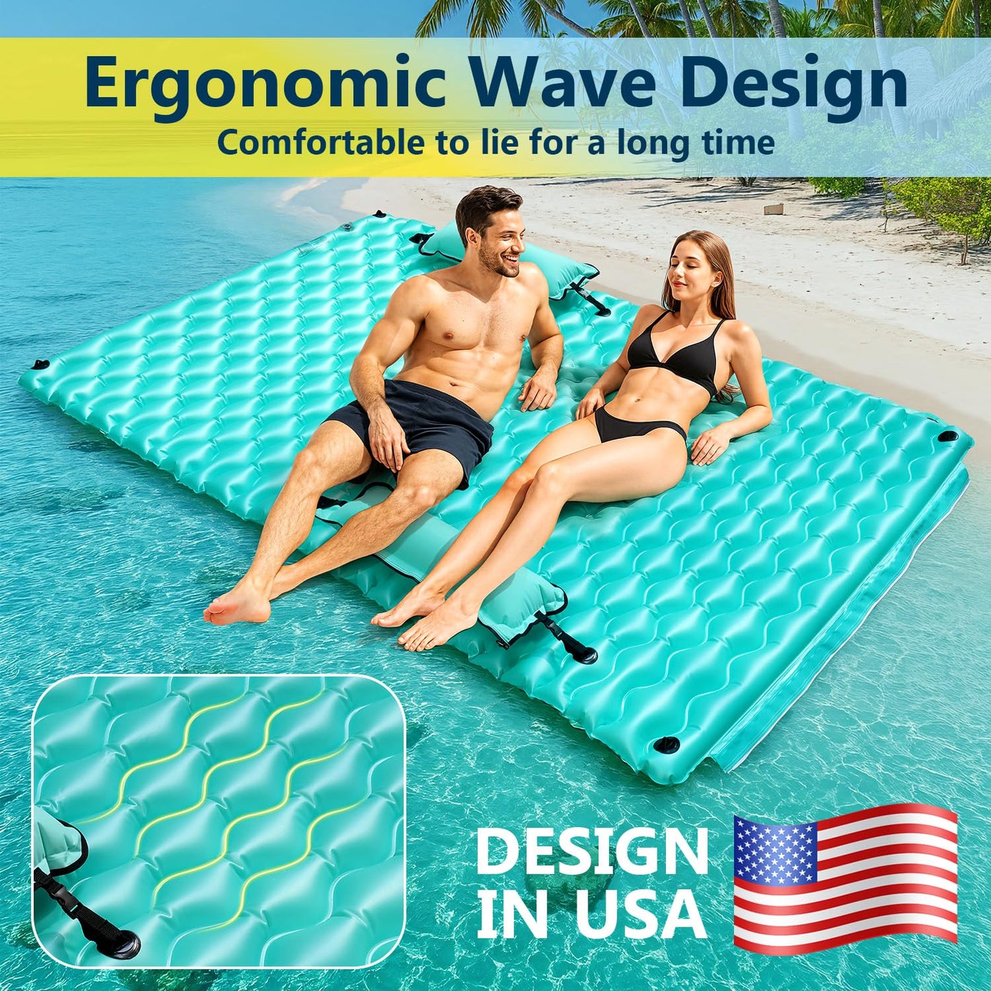 Sunrio 2025 Upgrade 114''x72'' Giant Inflatable Floating Mat – Pool & Lake Float for Adults