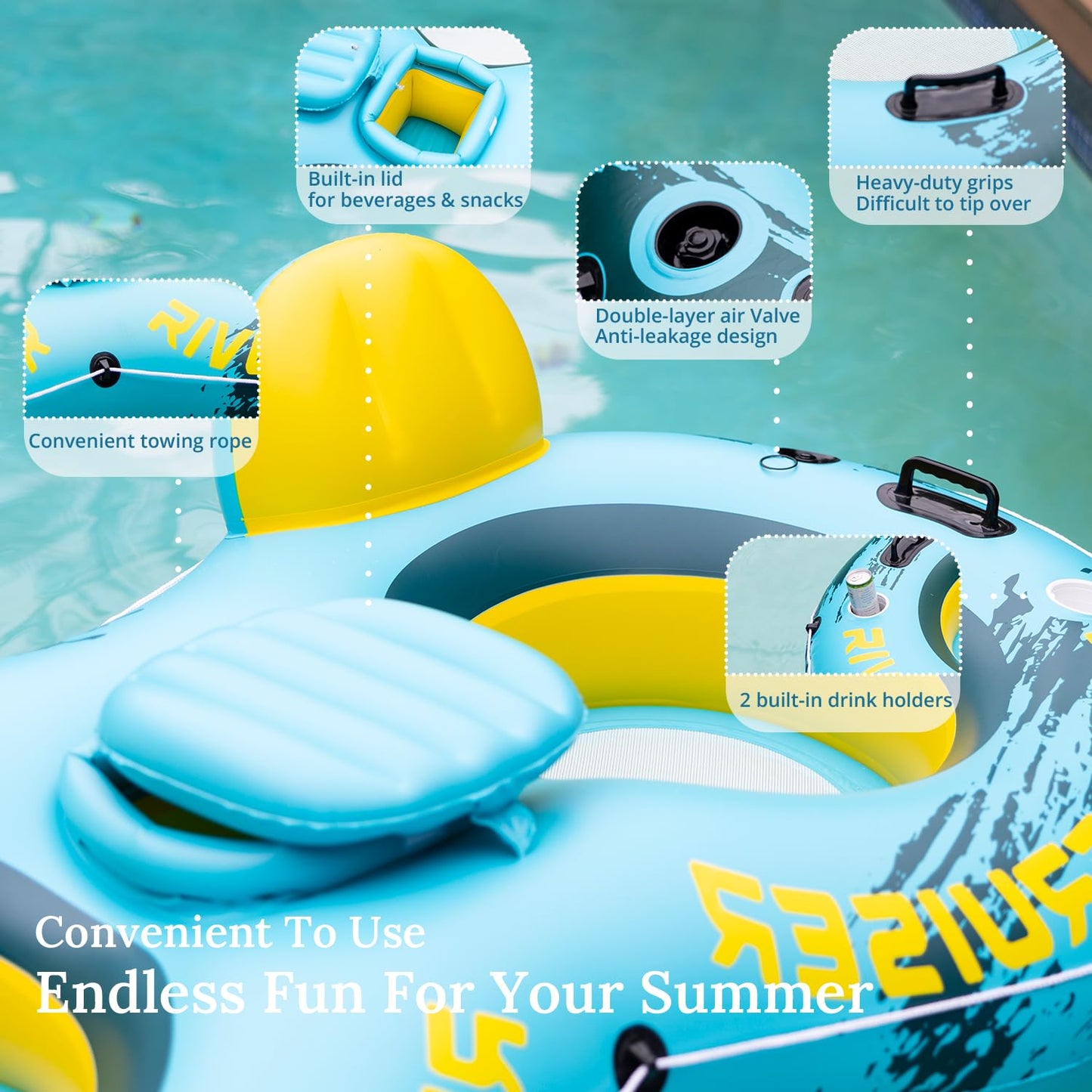 Sunrio 2025 Double River Tubes – Heavy-Duty Two-Person Pool Lounger (Green-Yellow)