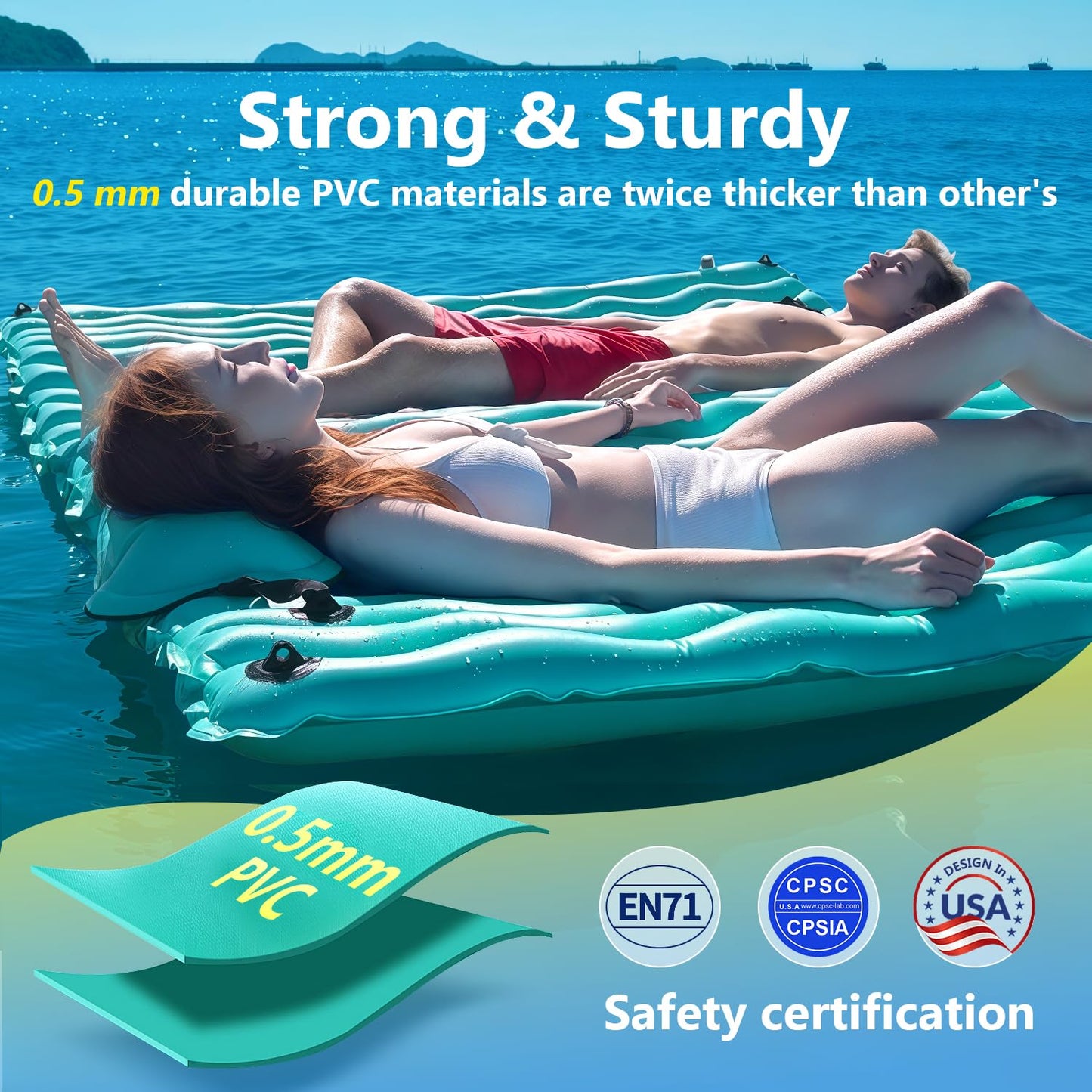 Sunrio 2025 Upgrade 102x72 Giant Inflatable Floating Mat — Pool Hammock & Lake Float (Green)