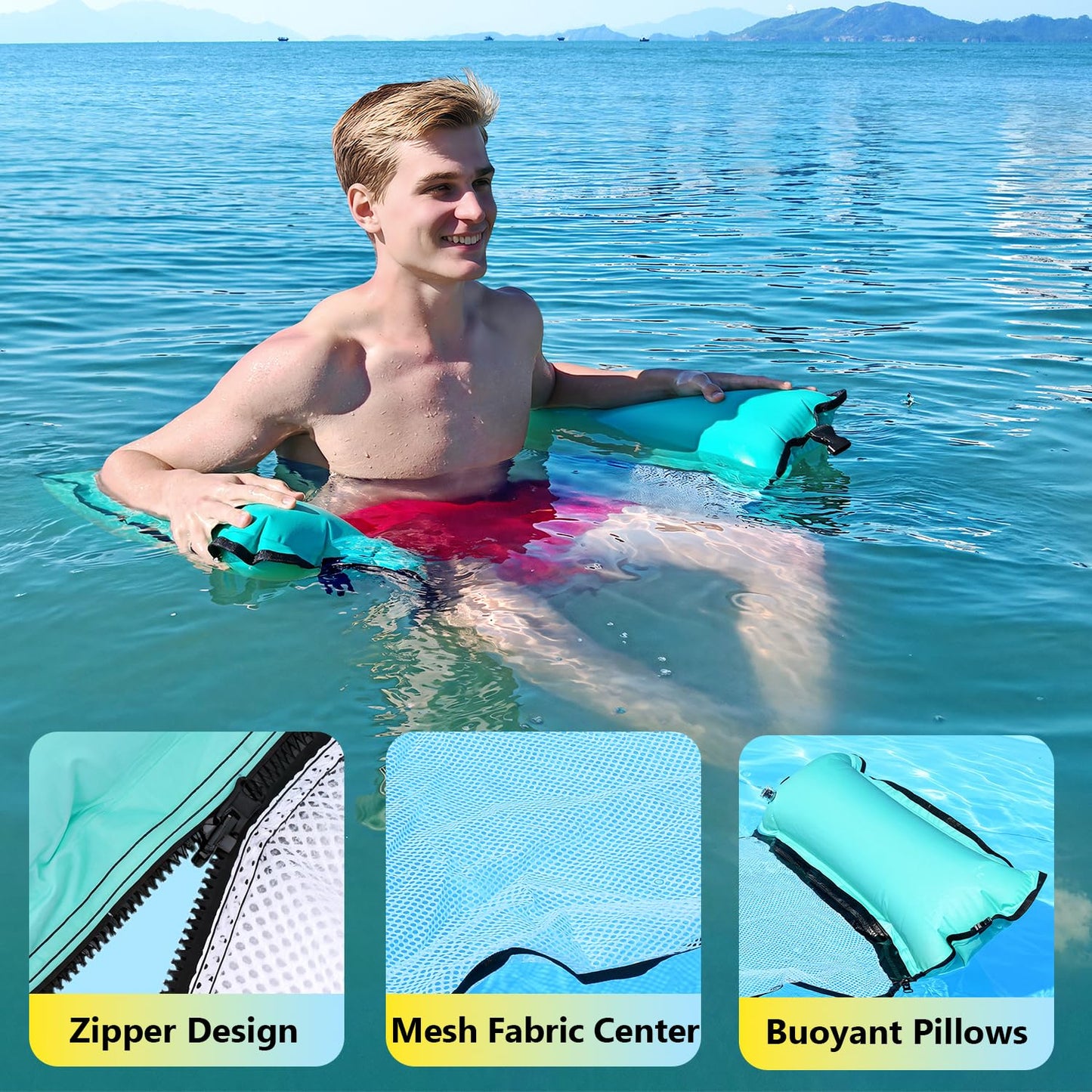 Sunrio 2025 Upgrade 114''x72'' Giant Inflatable Floating Mat – Pool & Lake Float for Adults