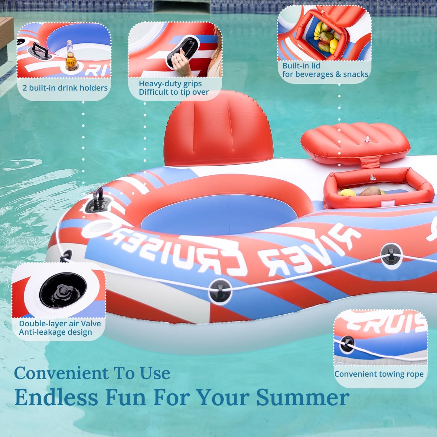 Sunrio Heavy Duty 2-Person River Tube with Cooler – Premium Inflatable Floating Lounger