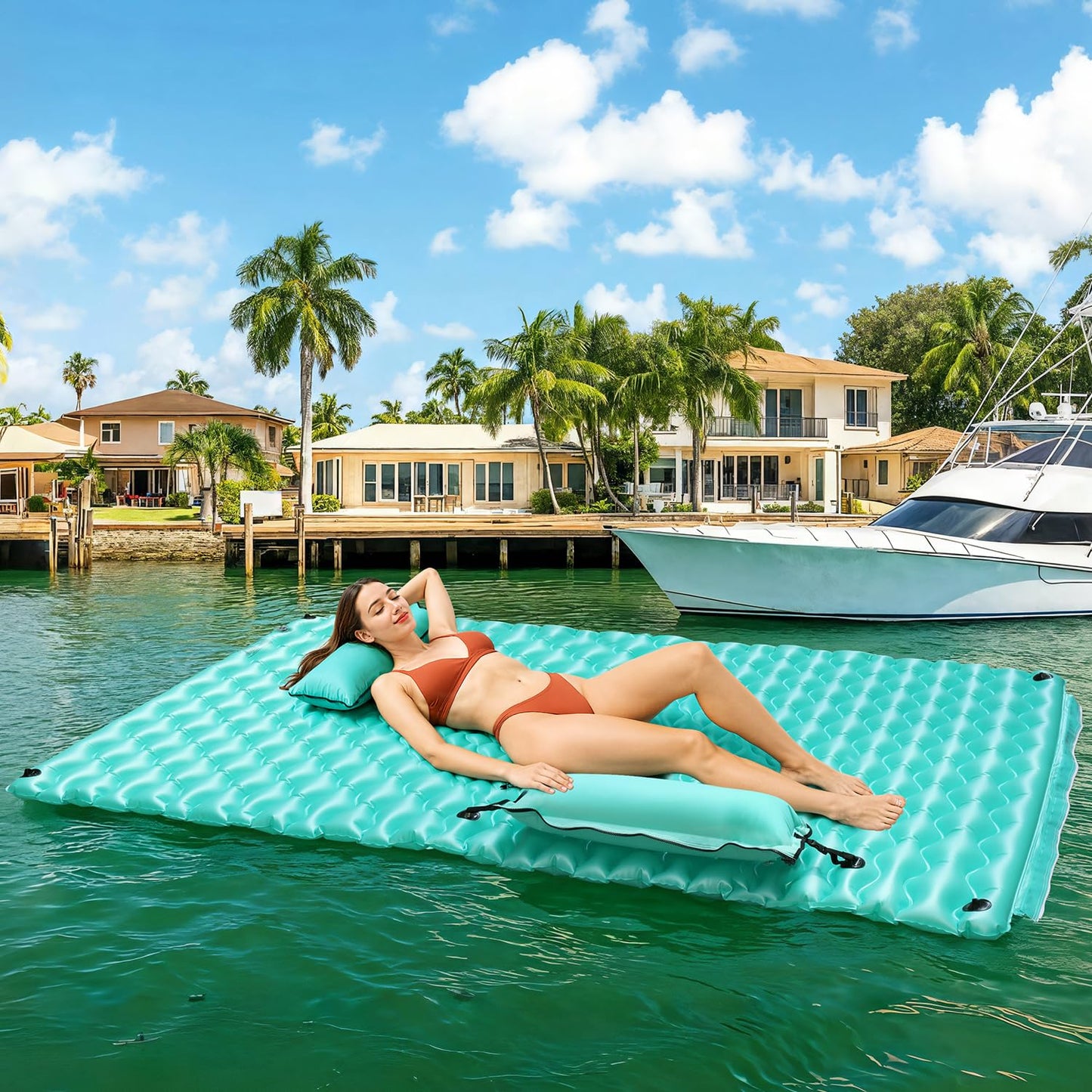 Sunrio 2025 Upgrade 114''x72'' Giant Inflatable Floating Mat – Pool & Lake Float for Adults