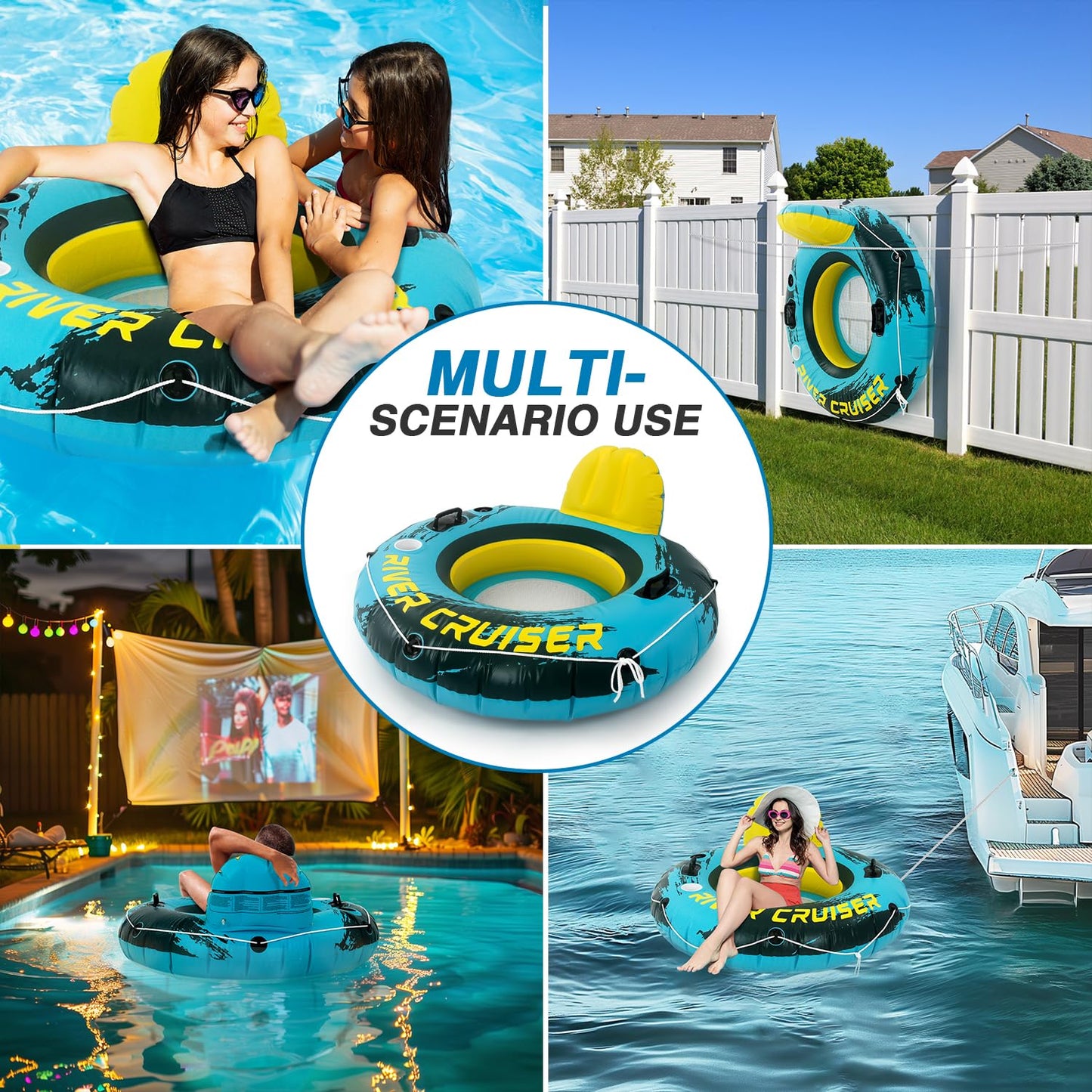 Sunrio 2-Pack River Tubes | Heavy-Duty Inflatable Loungers with Cup Holder – Green & Yellow