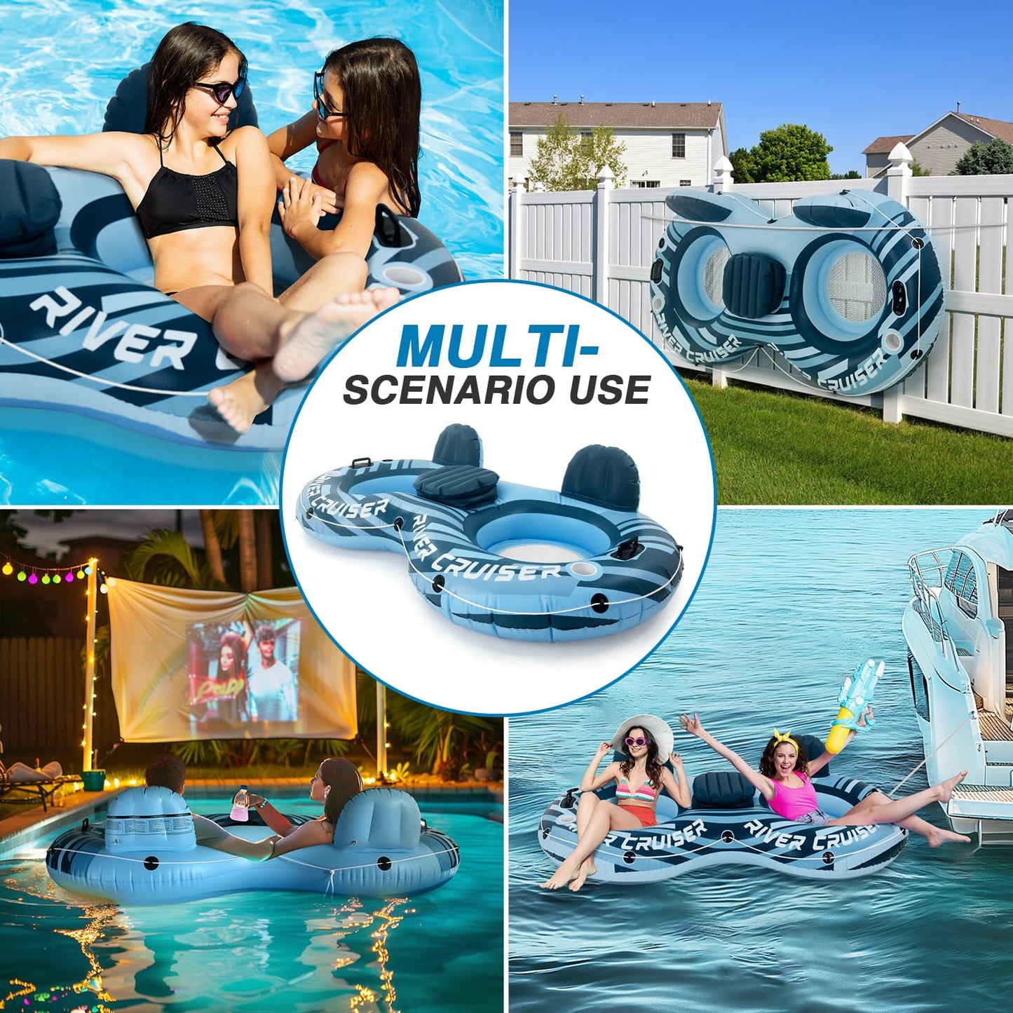 Sunrio Heavy Duty 2 Person River Tubes with Cooler | Premium Inflatable Lounger