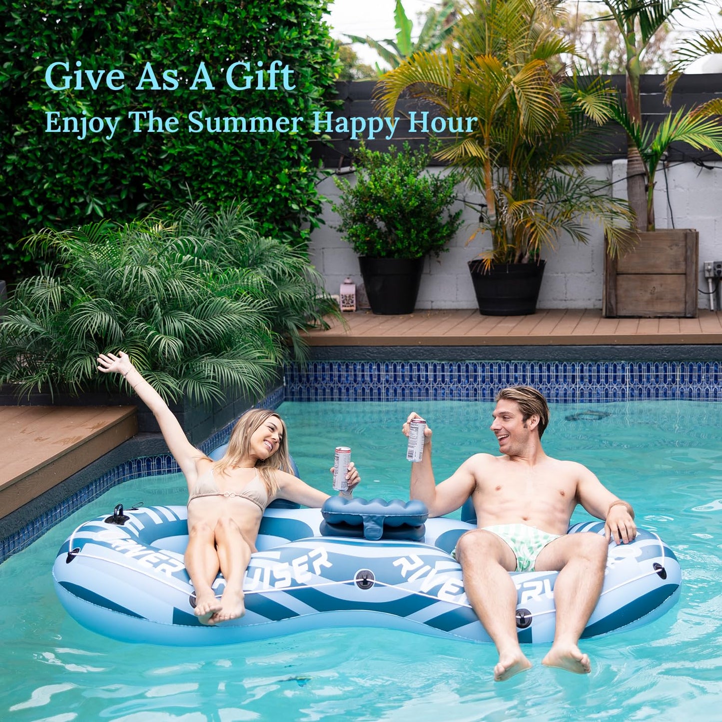 Sunrio Heavy Duty 2 Person River Tubes with Cooler | Premium Inflatable Lounger