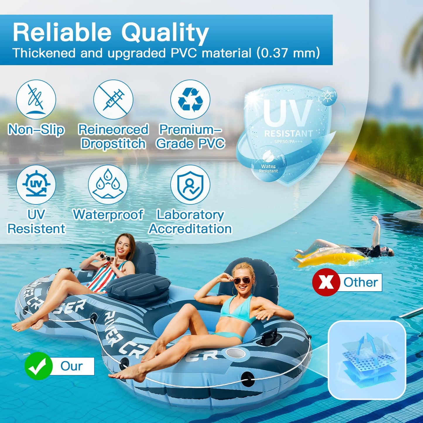 Sunrio Heavy Duty 2 Person River Tubes with Cooler | Premium Inflatable Lounger