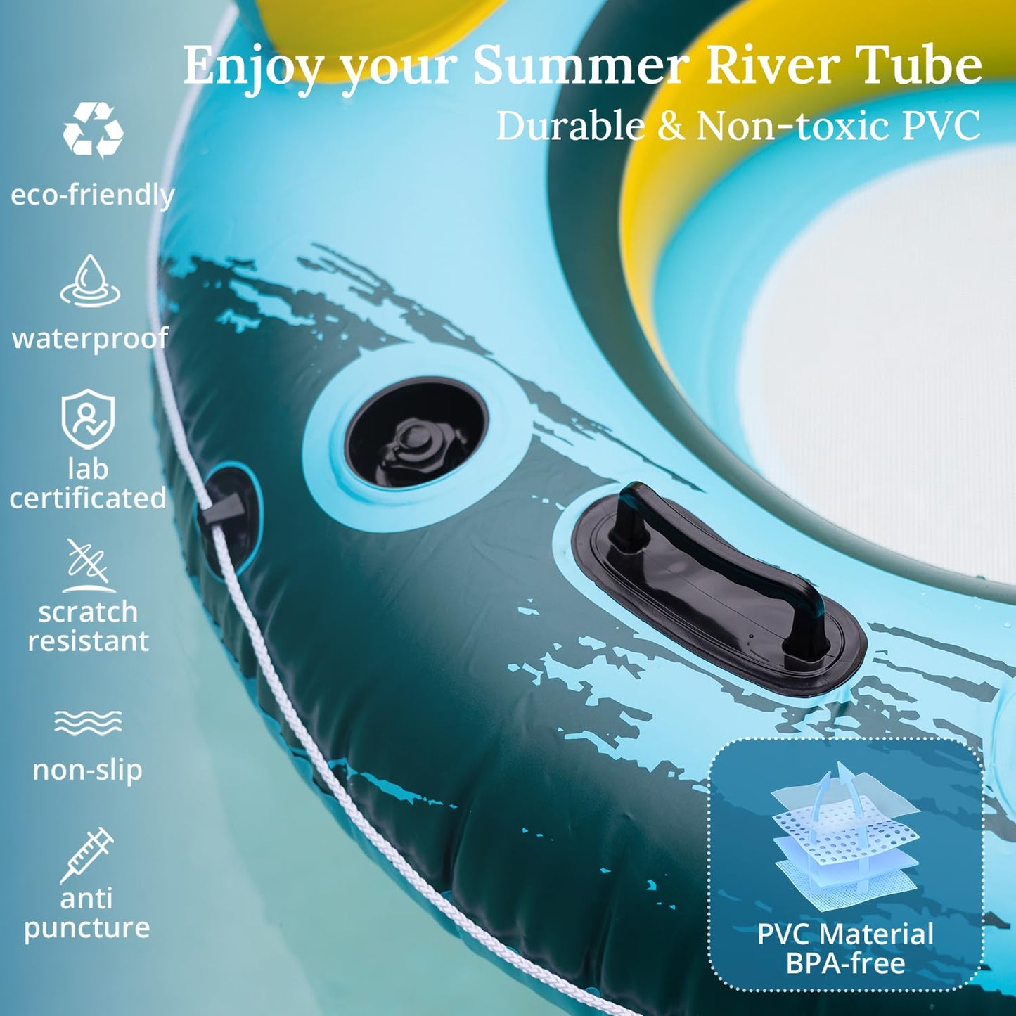 Sunrio 2-Pack River Tubes | Heavy-Duty Inflatable Loungers with Cup Holder – Green & Yellow