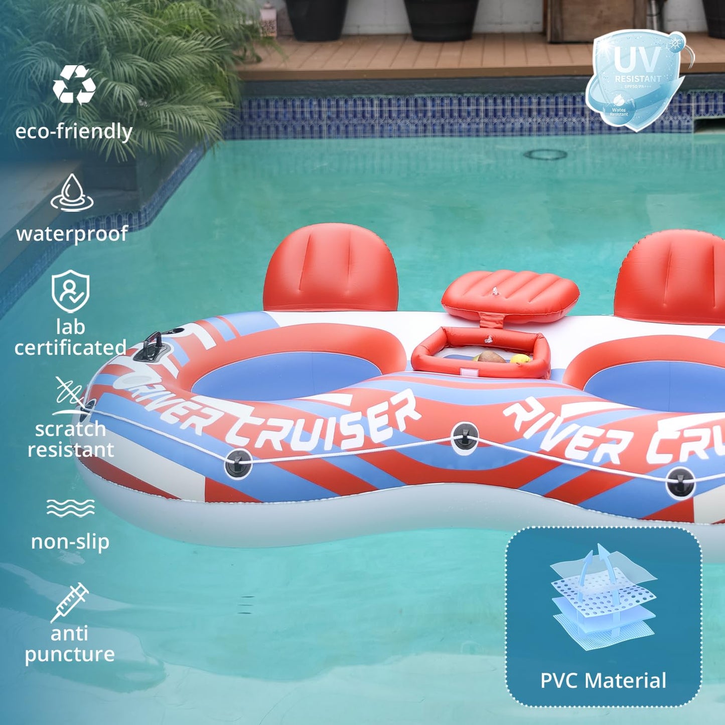 Sunrio Heavy Duty 2-Person River Tube with Cooler – Premium Inflatable Floating Lounger