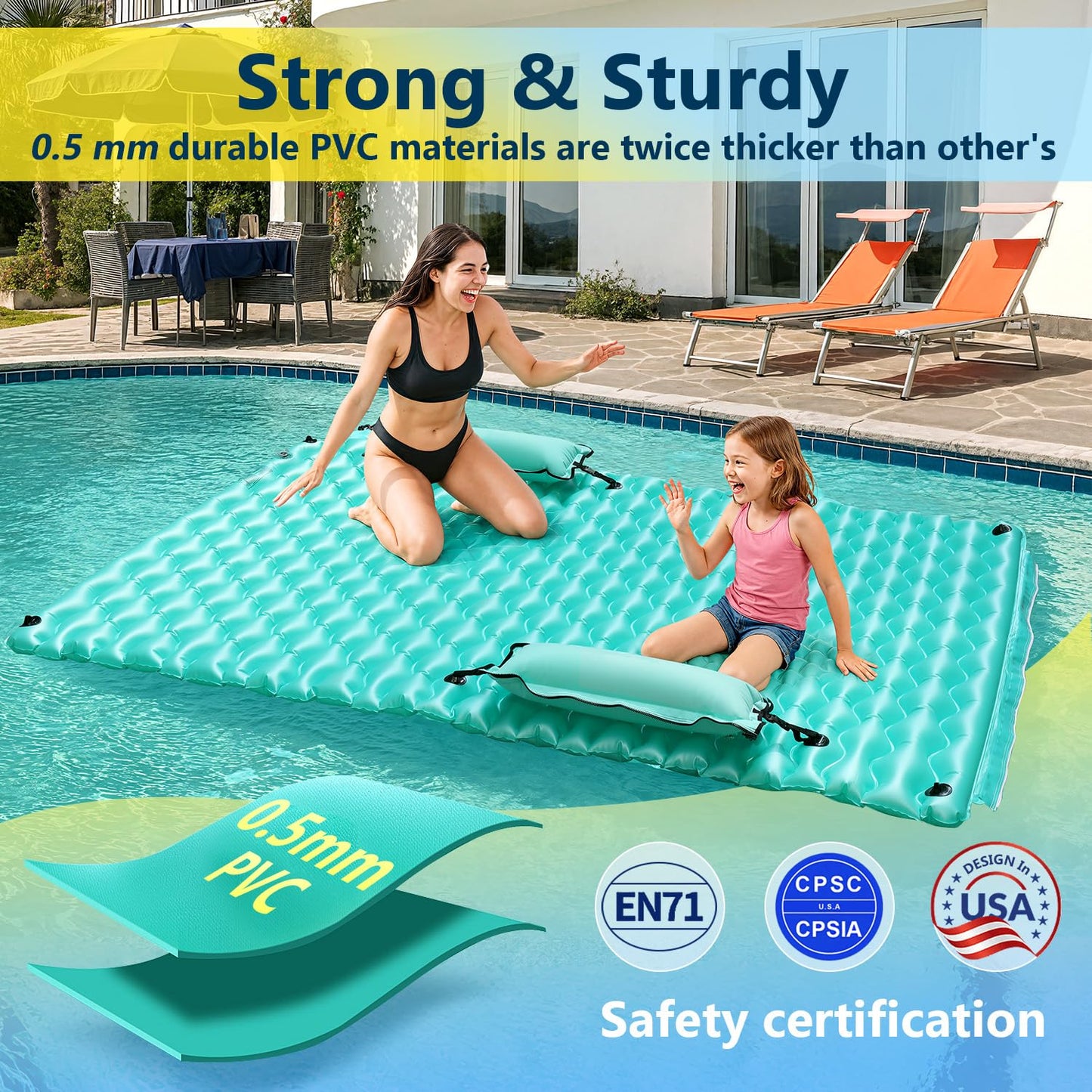 Sunrio 2025 Upgrade 114''x72'' Giant Inflatable Floating Mat – Pool & Lake Float for Adults